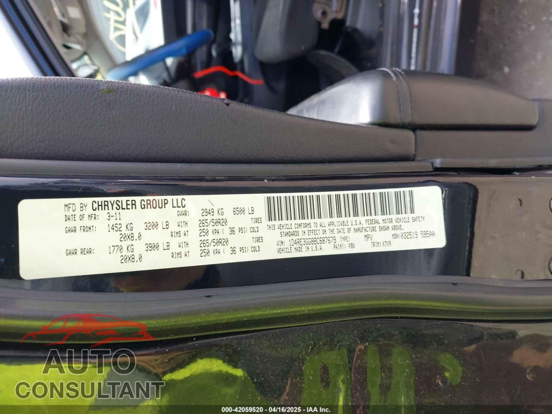 DODGE DURANGO 2011 - 1D4RE3GG8BC687679