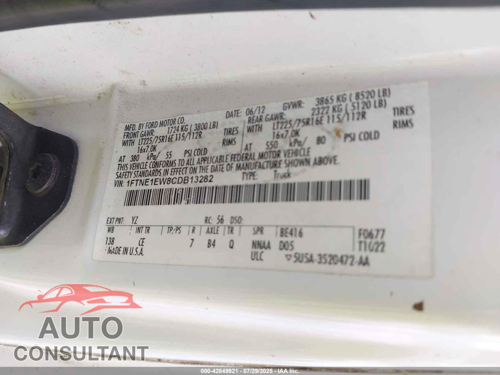 FORD E-150 2012 - 1FTNE1EW8CDB13282