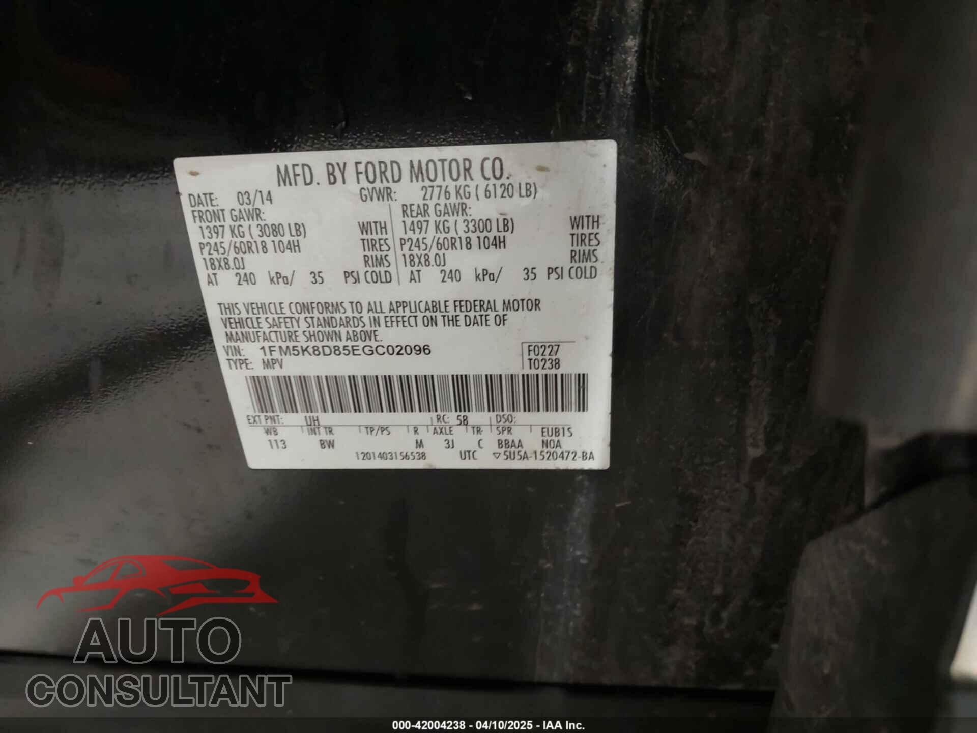 FORD EXPLORER 2014 - 1FM5K8D85EGC02096