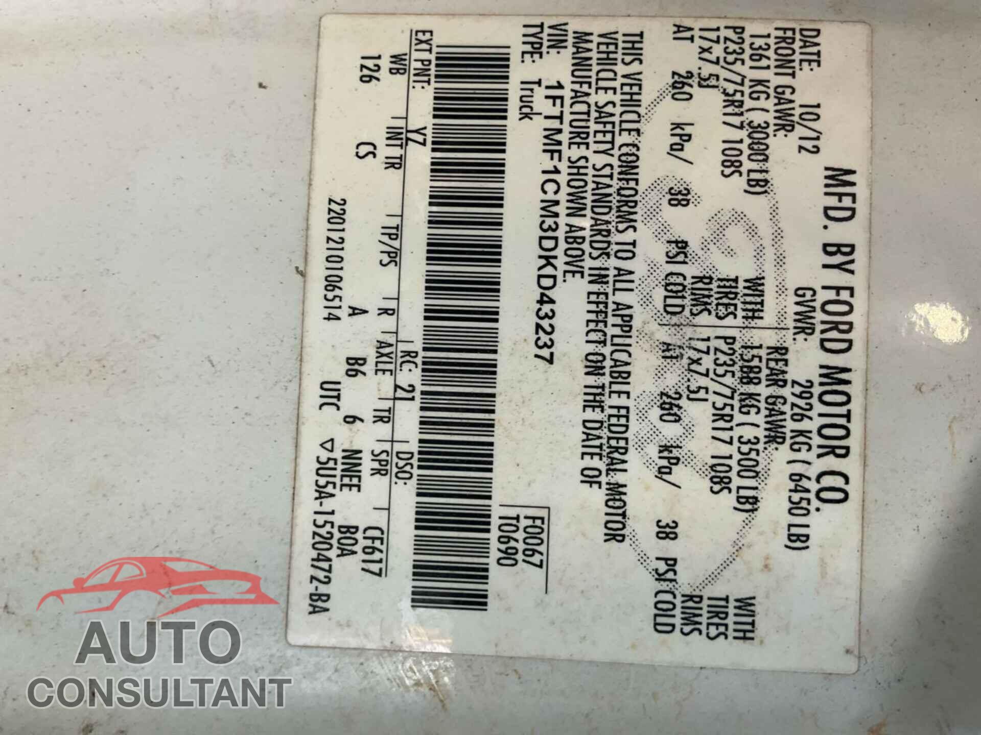 FORD F150 2013 - 1FTMF1CM3DKD43237