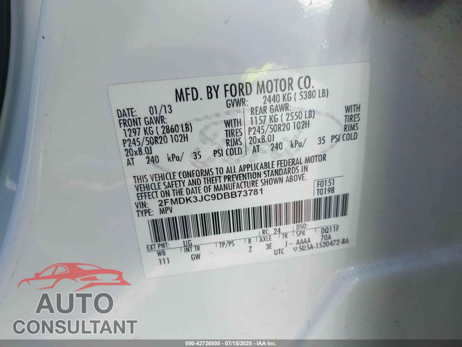 FORD EDGE 2013 - 2FMDK3JC9DBB73781