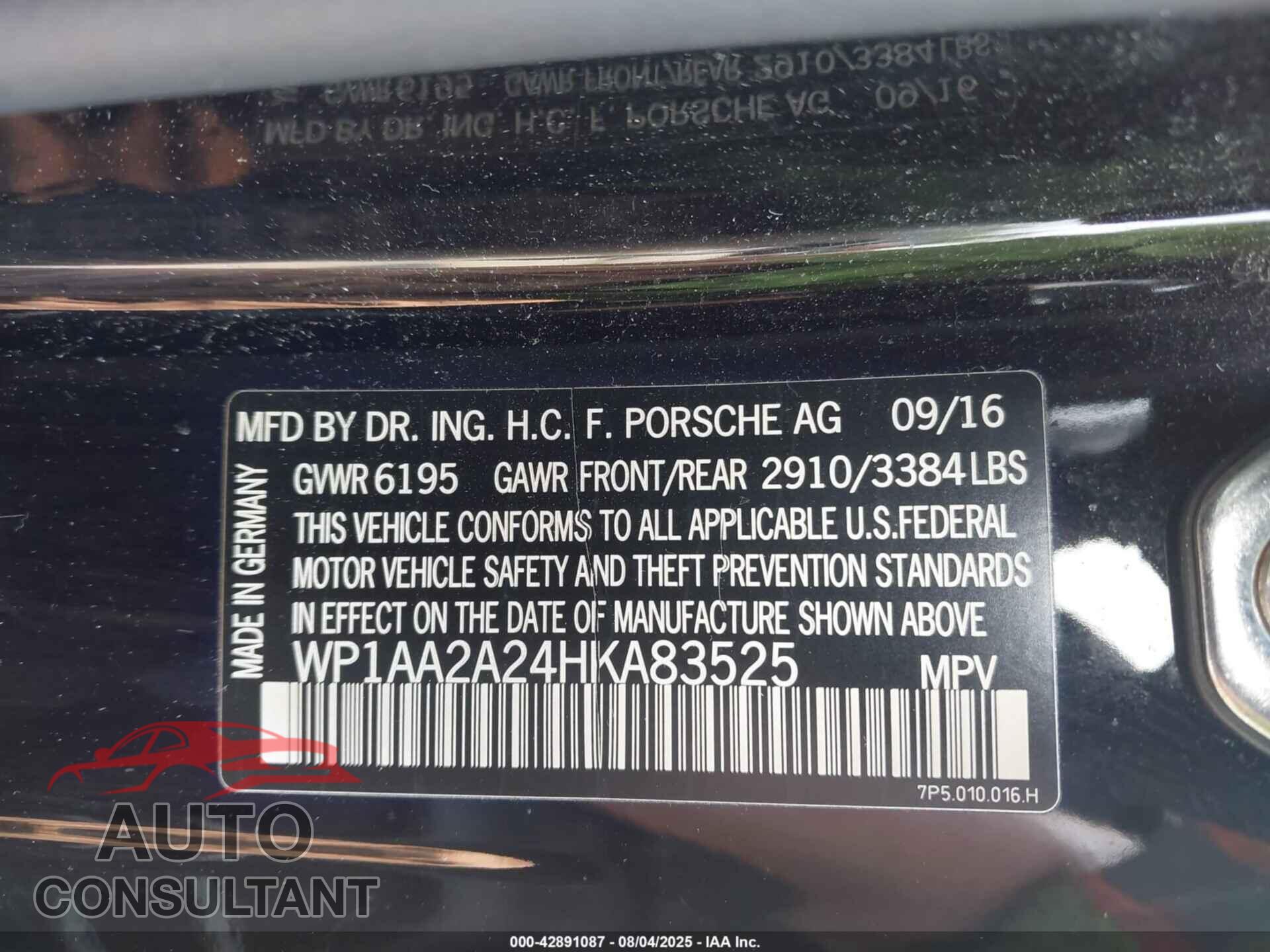 PORSCHE CAYENNE 2017 - WP1AA2A24HKA83525