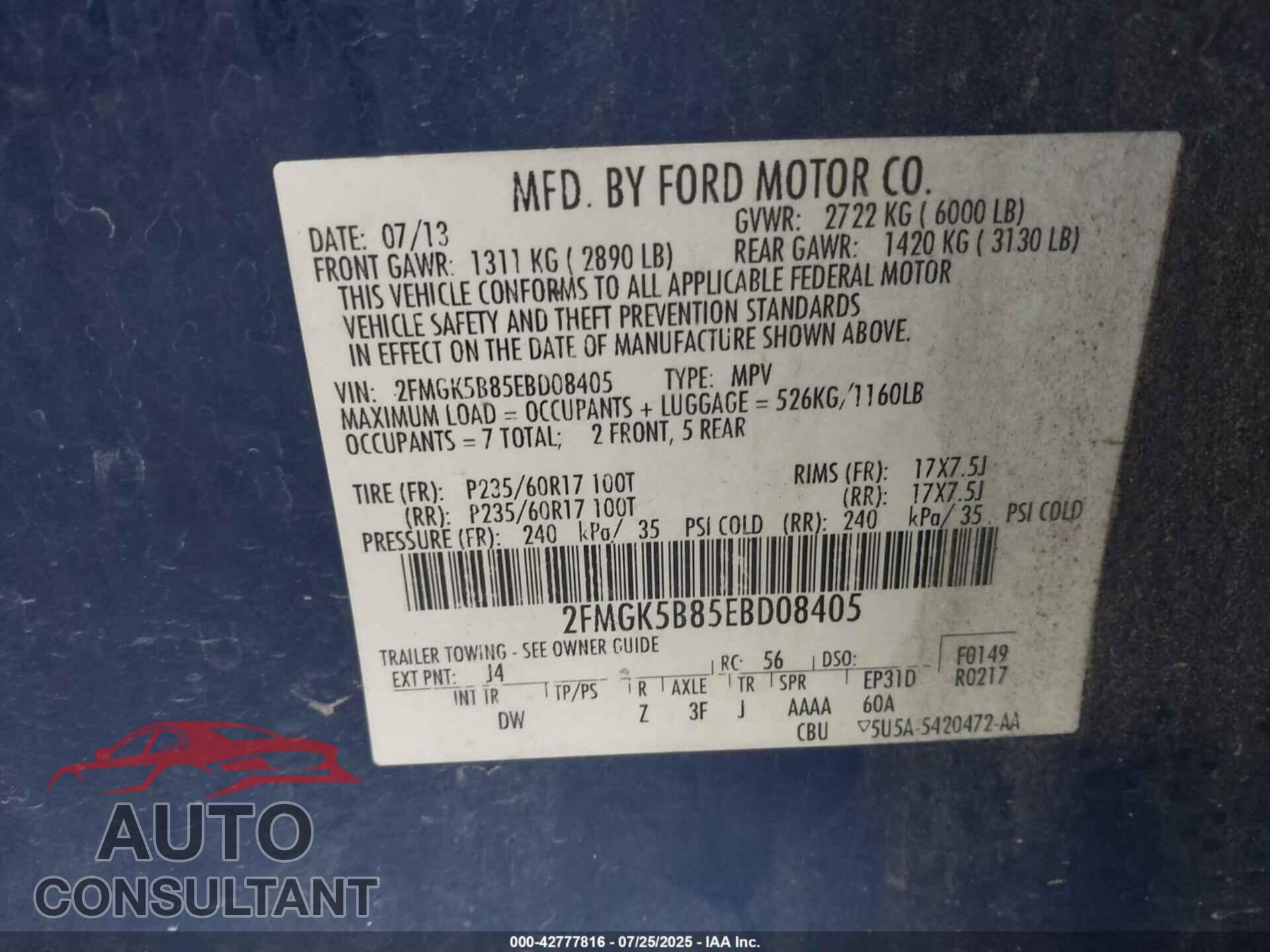 FORD FLEX 2014 - 2FMGK5B85EBD08405
