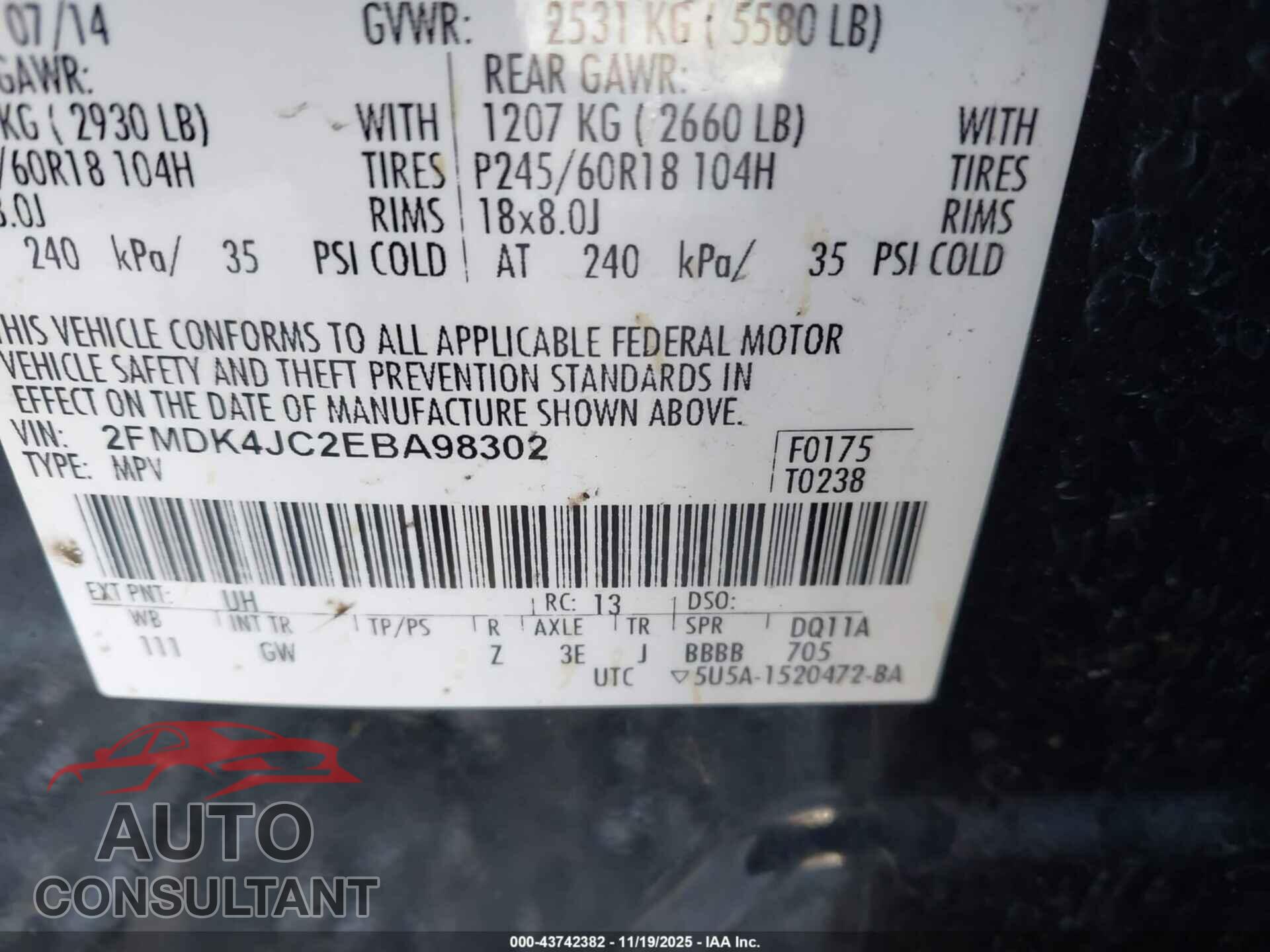 FORD EDGE 2014 - 2FMDK4JC2EBA98302