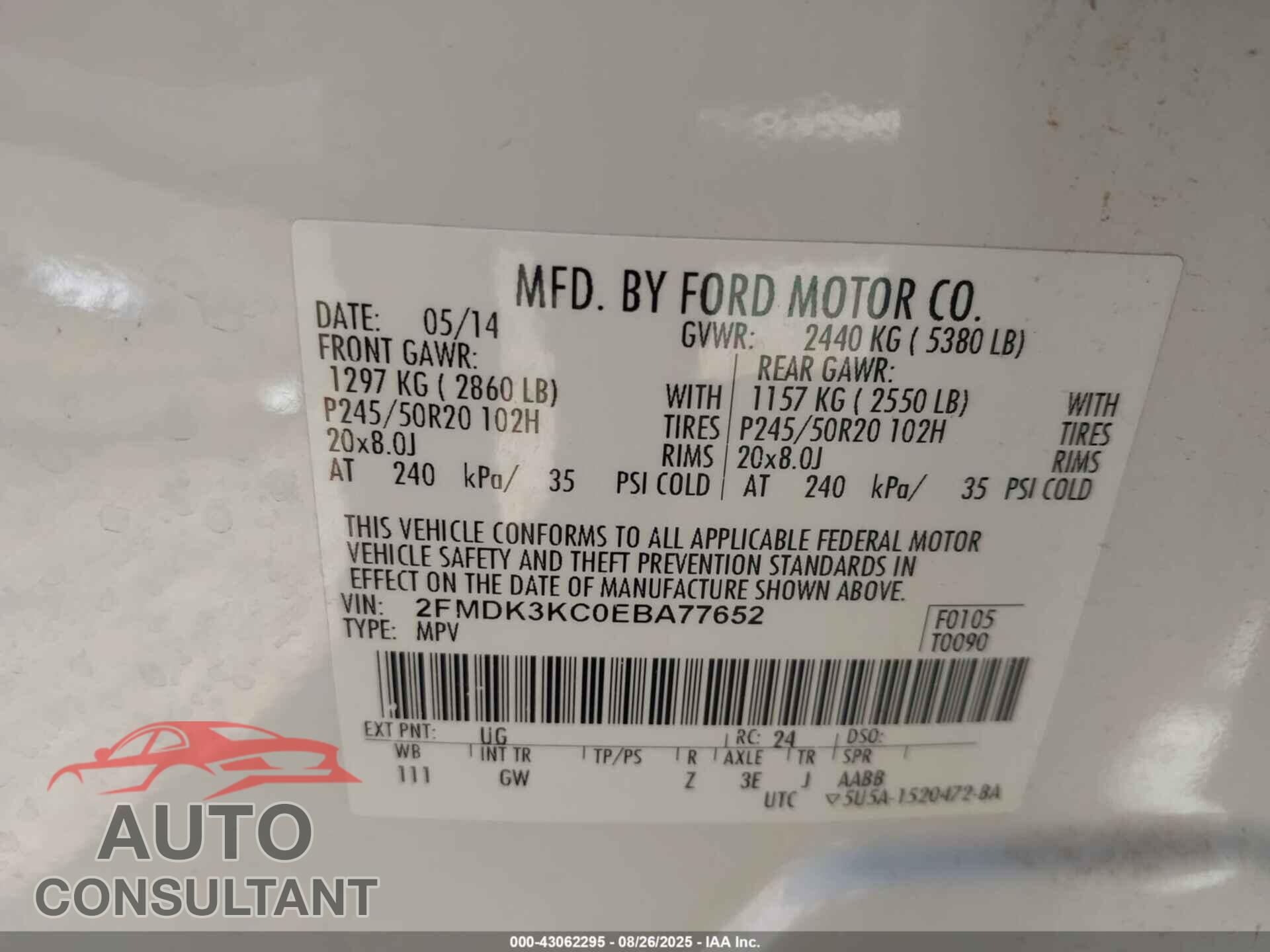 FORD EDGE 2014 - 2FMDK3KC0EBA77652
