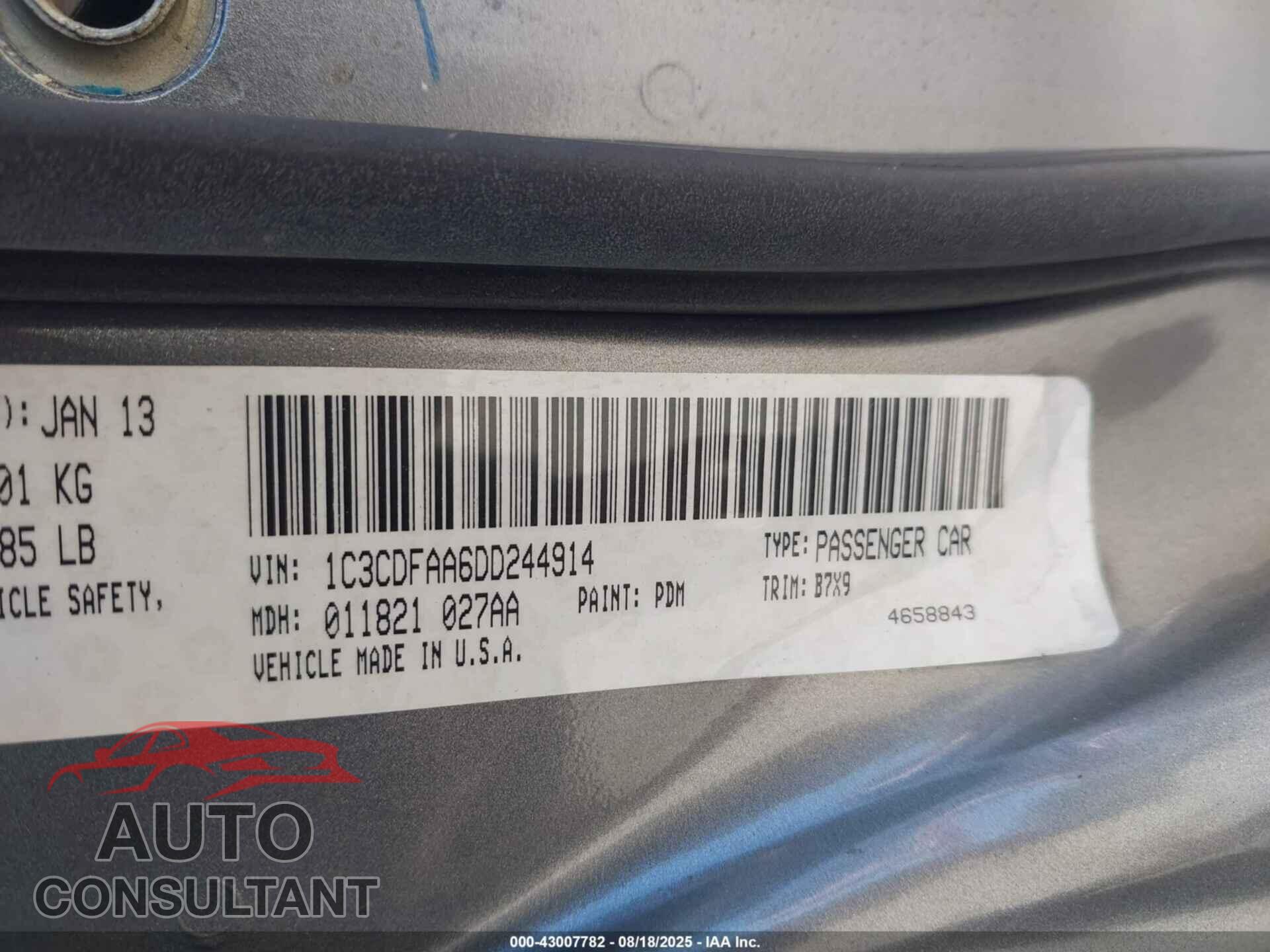DODGE DART 2013 - 1C3CDFAA6DD244914