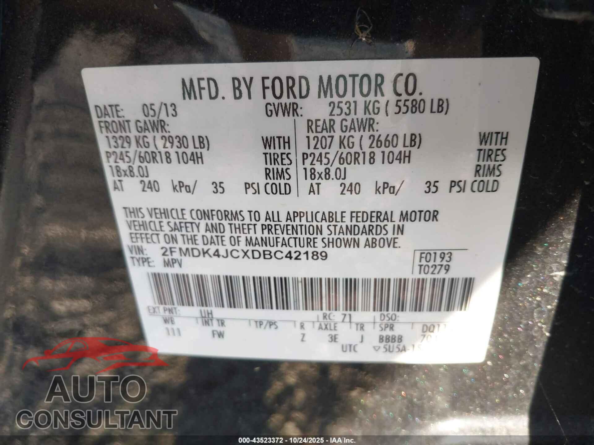 FORD EDGE 2013 - 2FMDK4JCXDBC42189