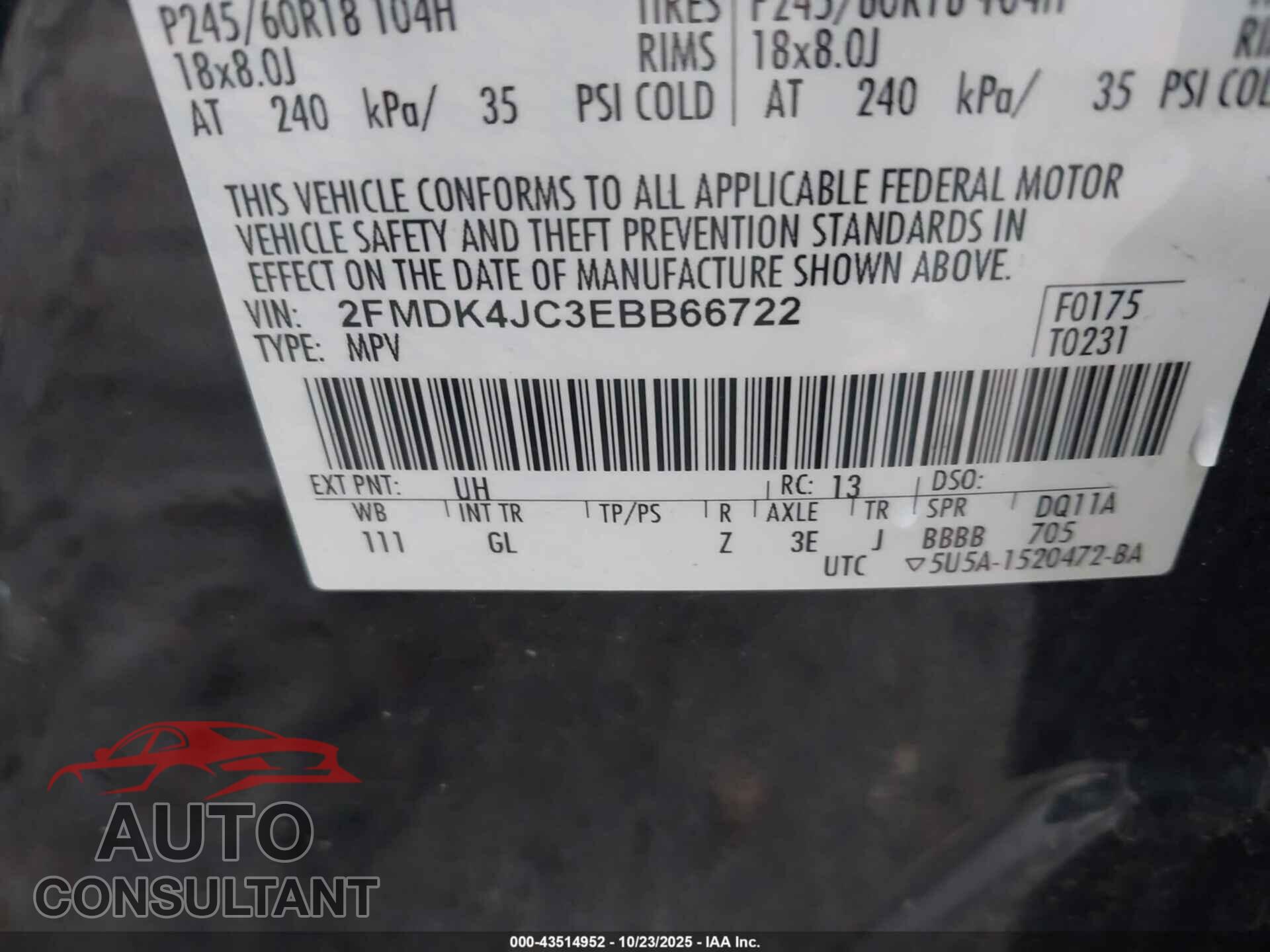 FORD EDGE 2014 - 2FMDK4JC3EBB66722