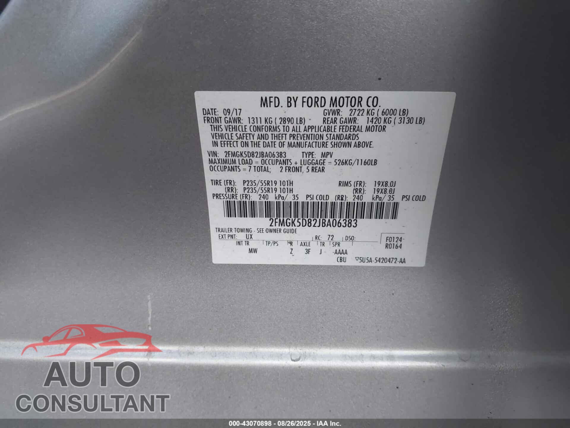 FORD FLEX 2018 - 2FMGK5D82JBA06383