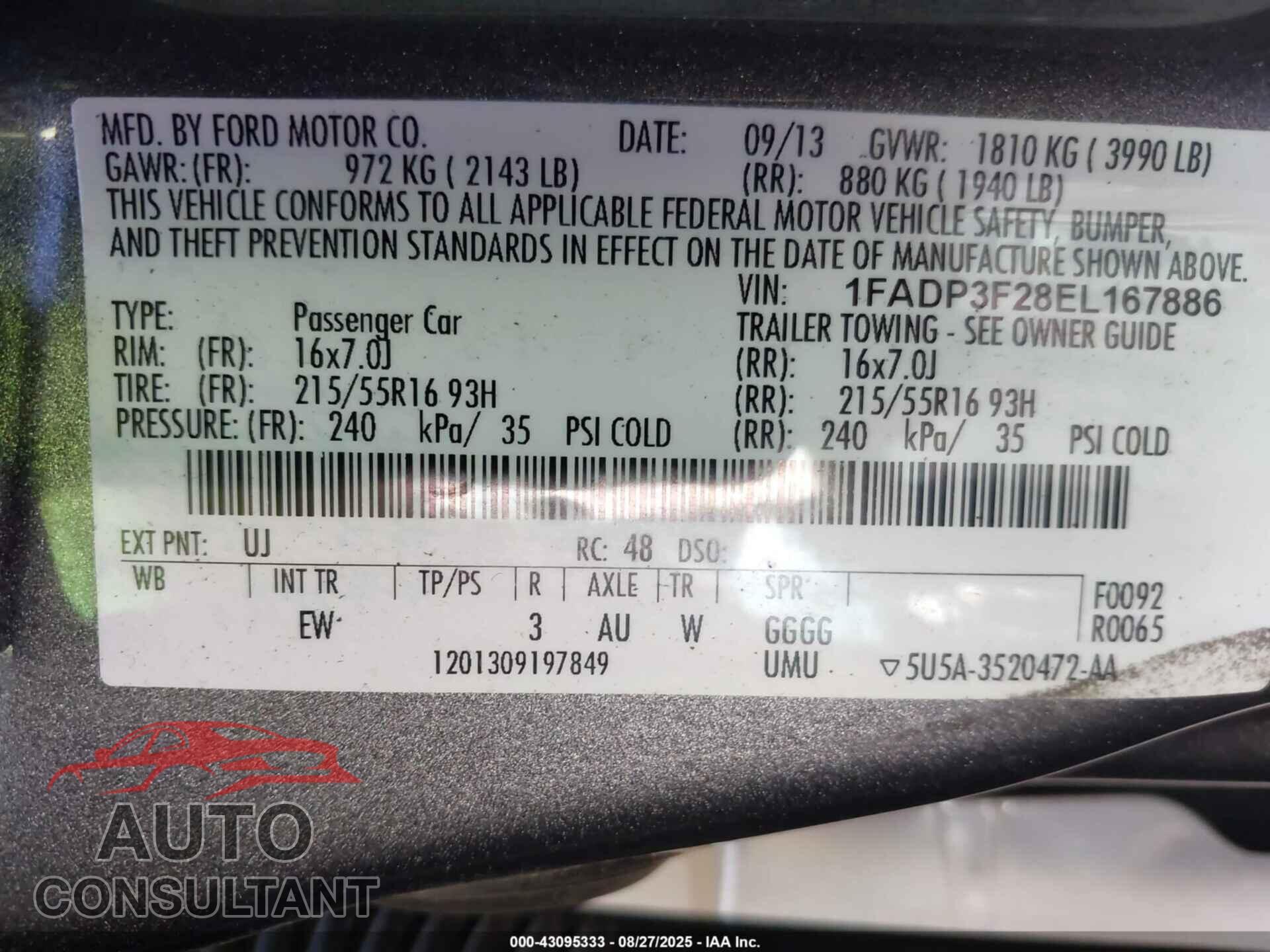 FORD FOCUS 2014 - 1FADP3F28EL167886