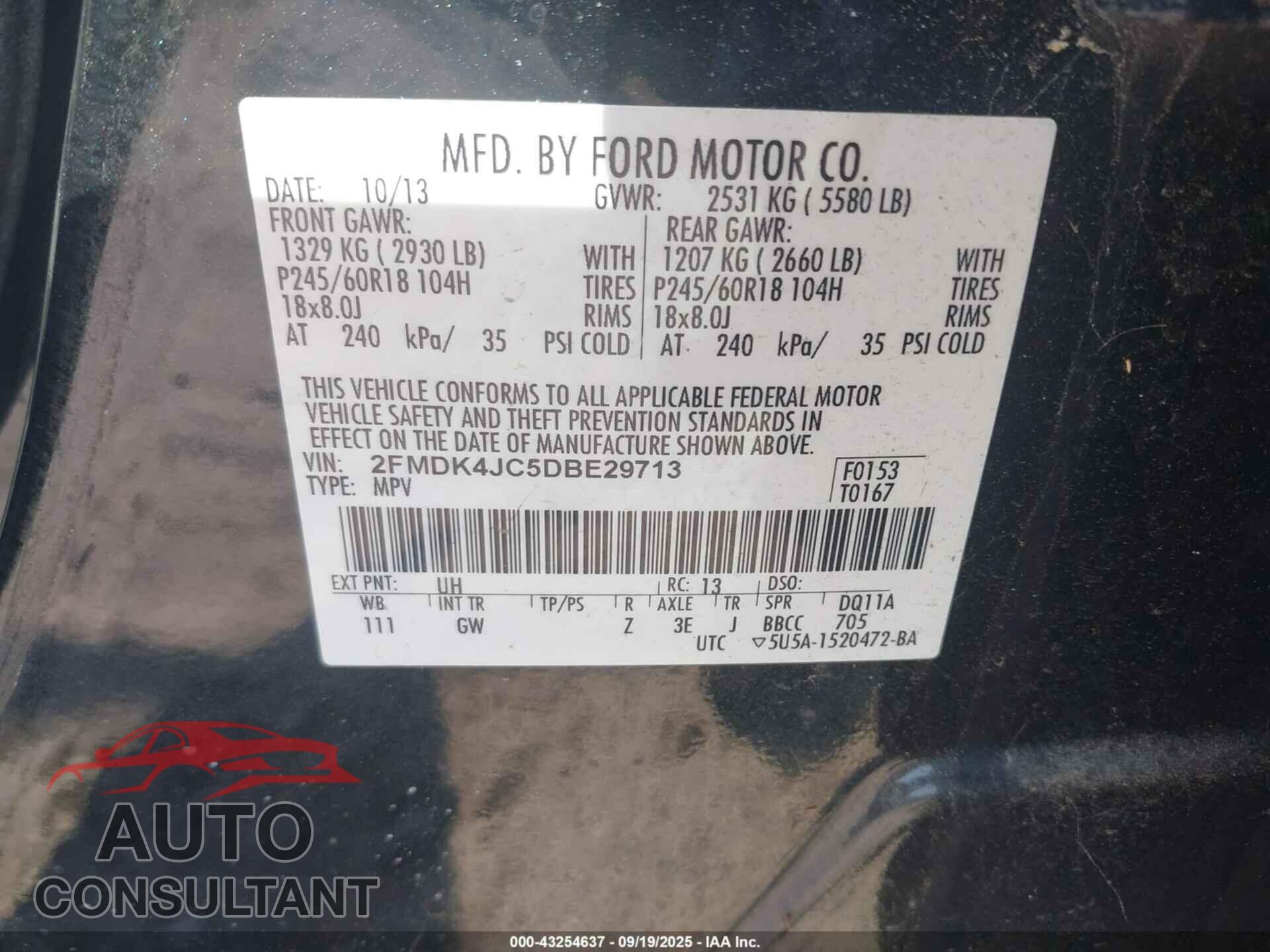 FORD EDGE 2013 - 2FMDK4JC5DBE29713
