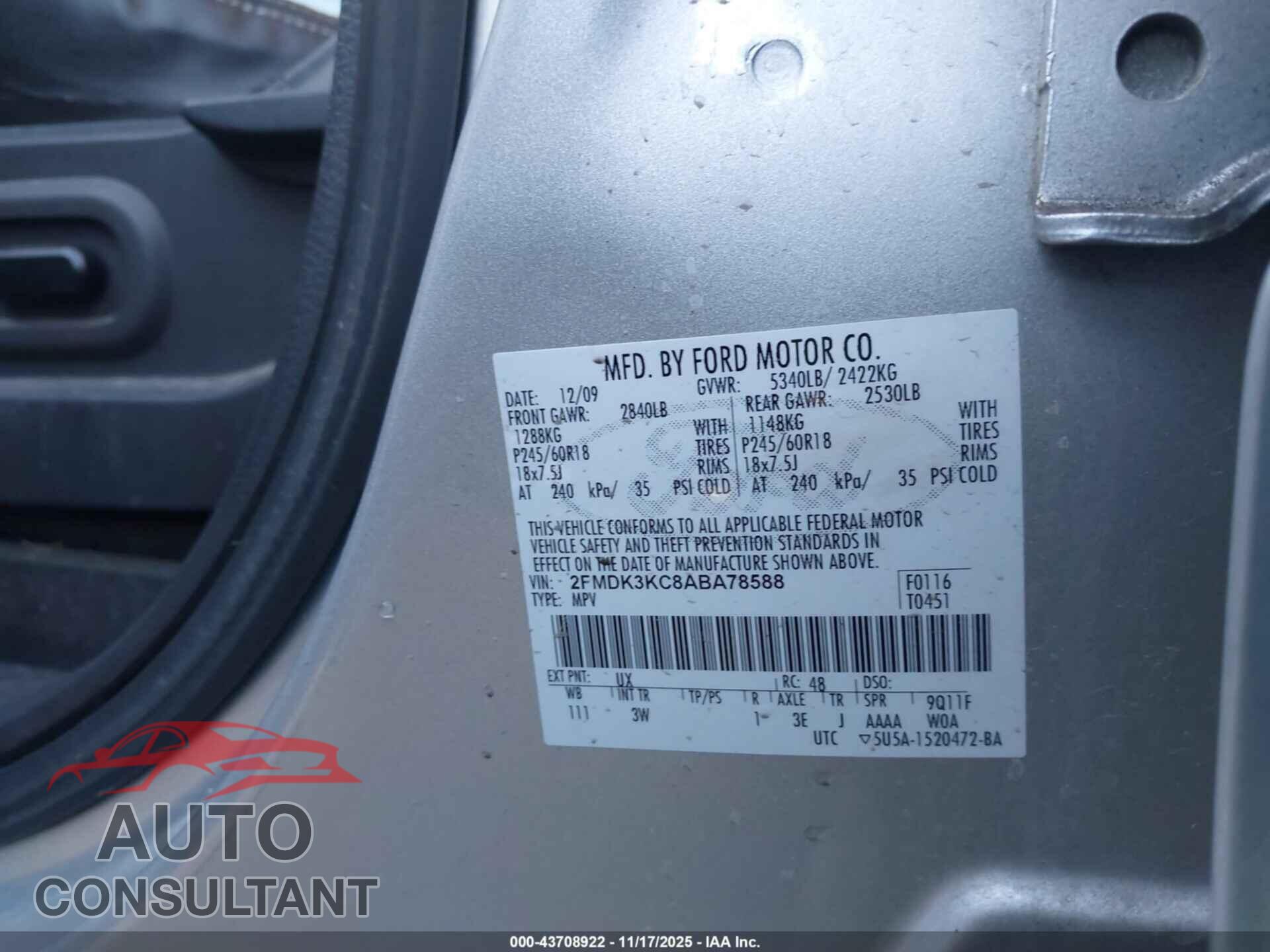 FORD EDGE 2010 - 2FMDK3KC8ABA78588