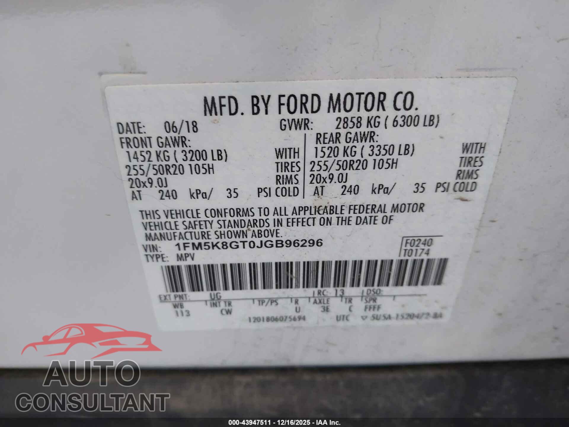 FORD EXPLORER 2018 - 1FM5K8GT0JGB96296