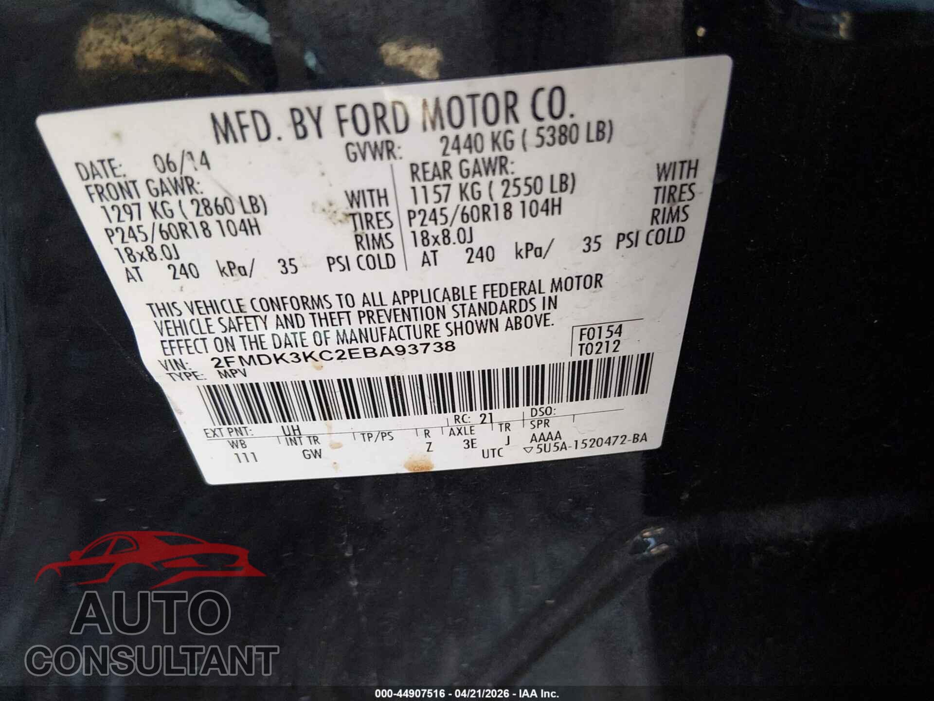 FORD EDGE 2014 - 2FMDK3KC2EBA93738