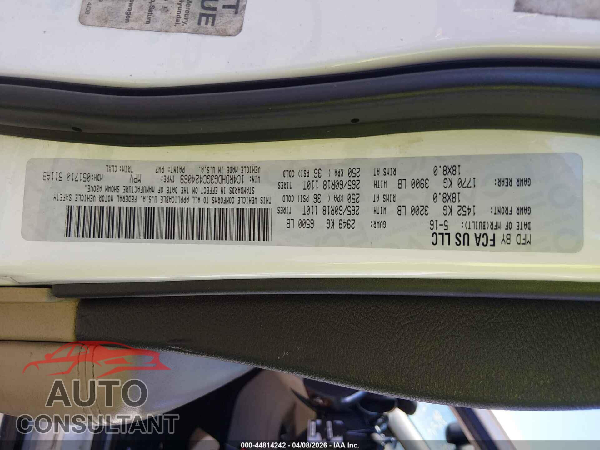 DODGE DURANGO 2016 - 1C4RDHDG3GC424069
