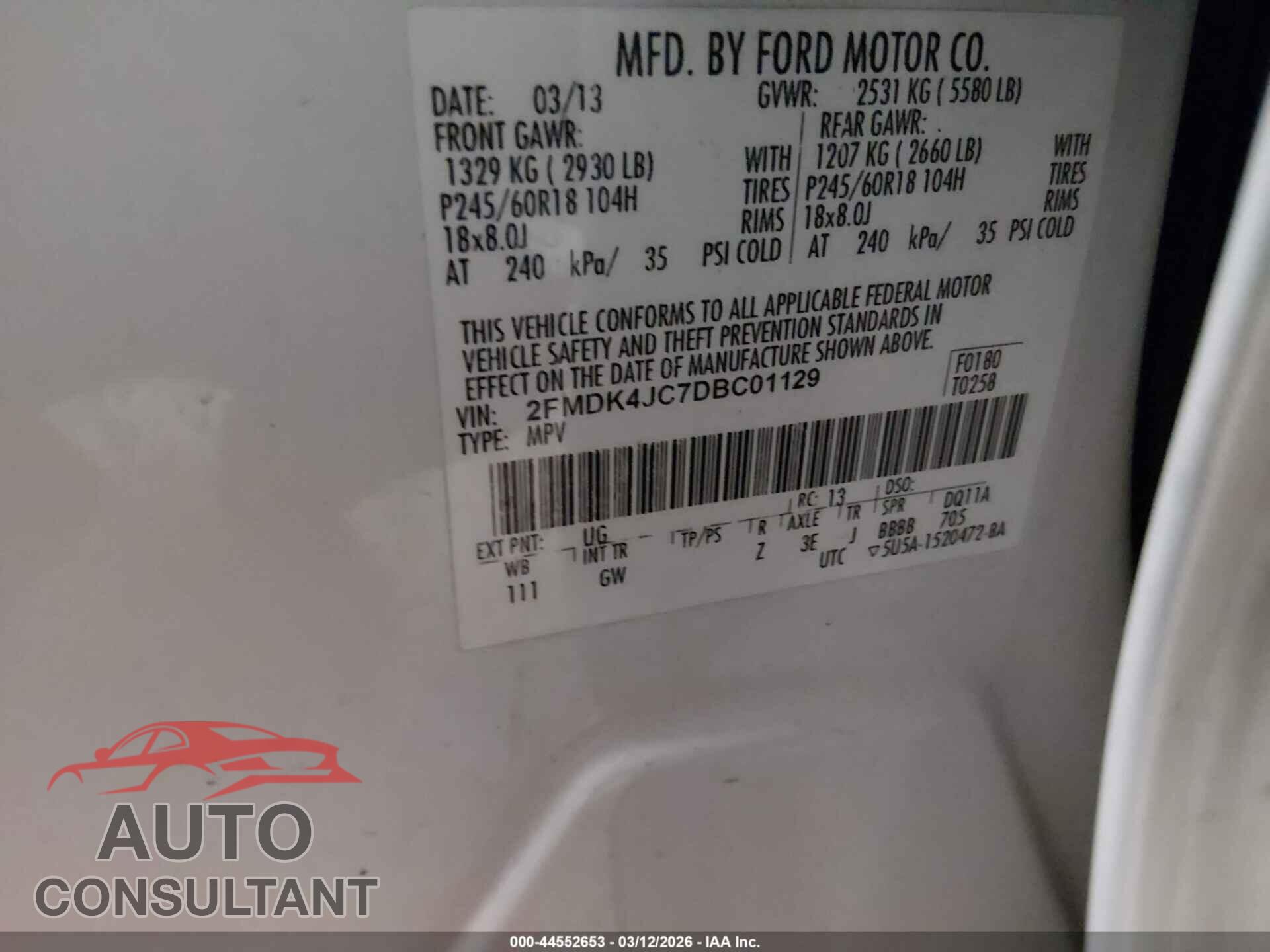 FORD EDGE 2013 - 2FMDK4JC7DBC01129