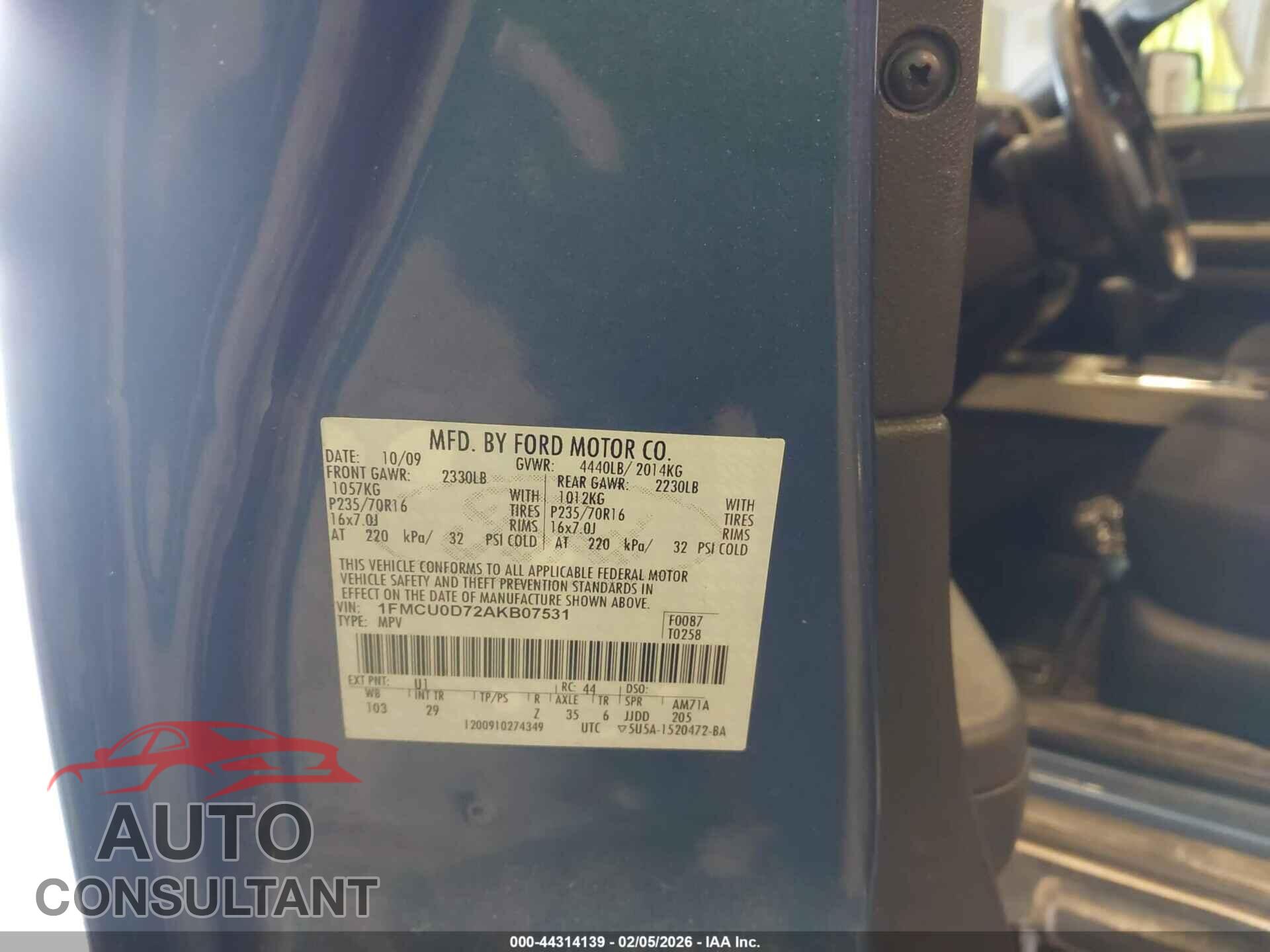 FORD ESCAPE 2010 - 1FMCU0D72AKB07531