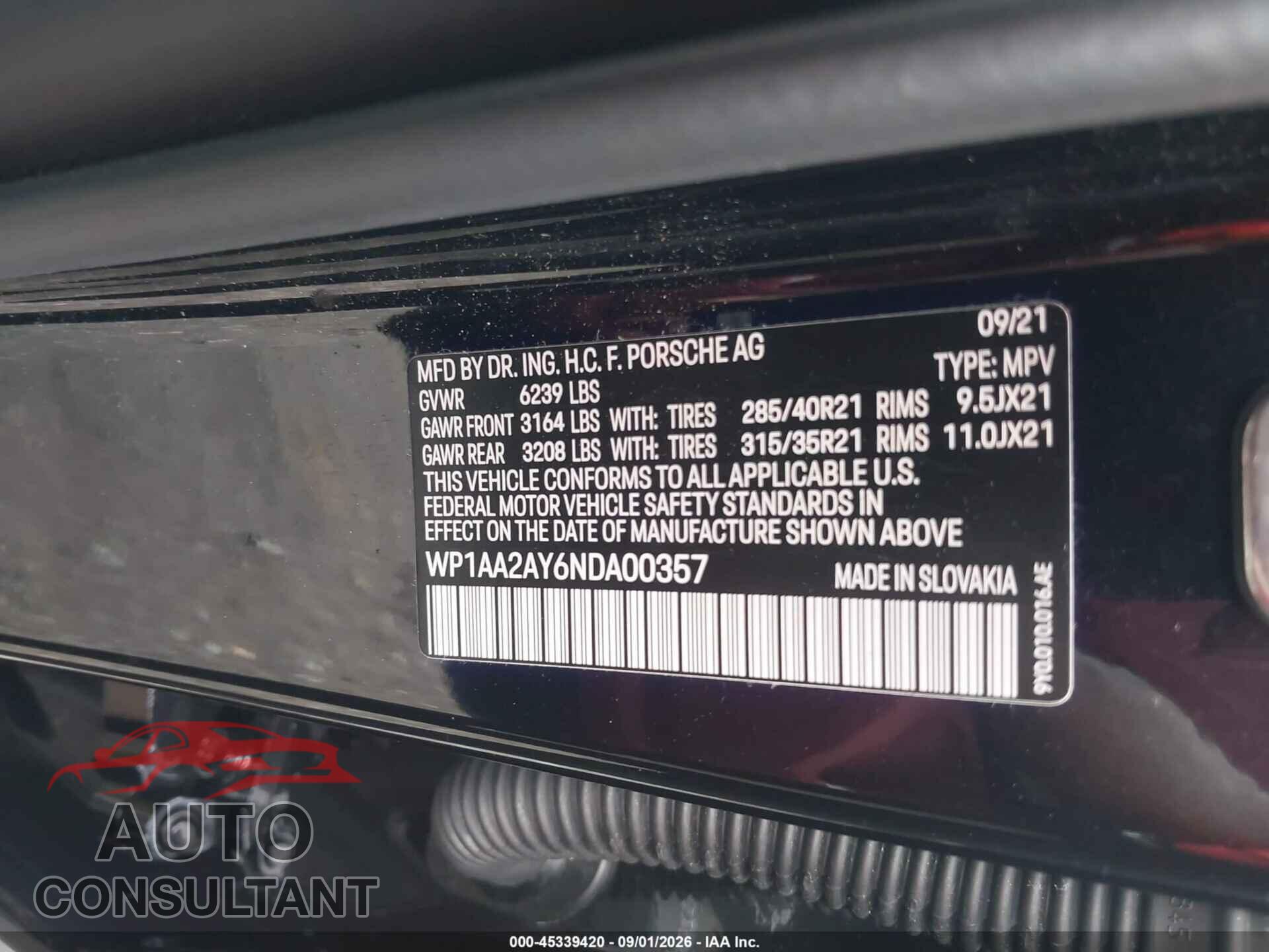 PORSCHE CAYENNE 2022 - WP1AA2AY6NDA00357