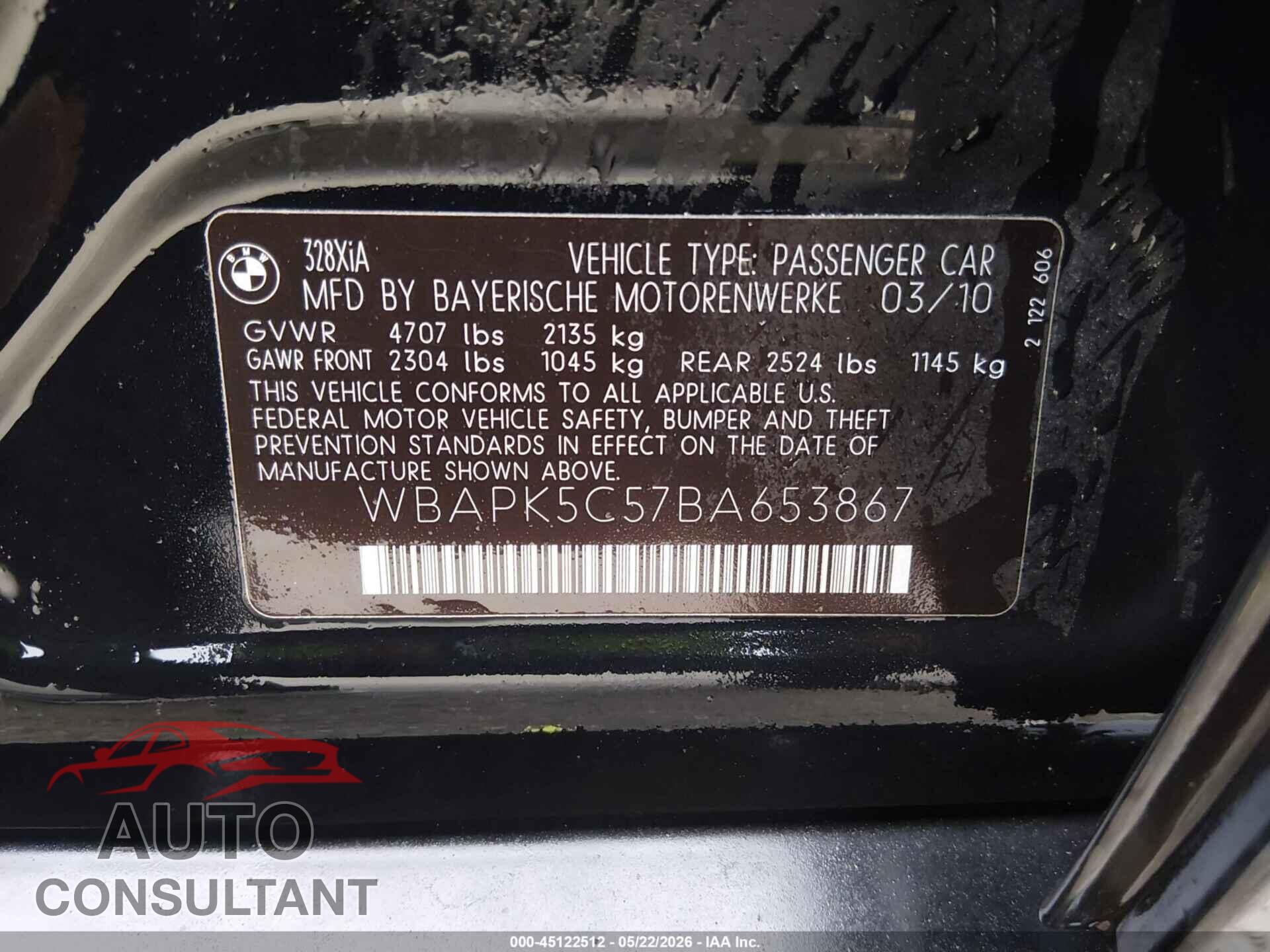 BMW 328I 2011 - WBAPK5C57BA653867