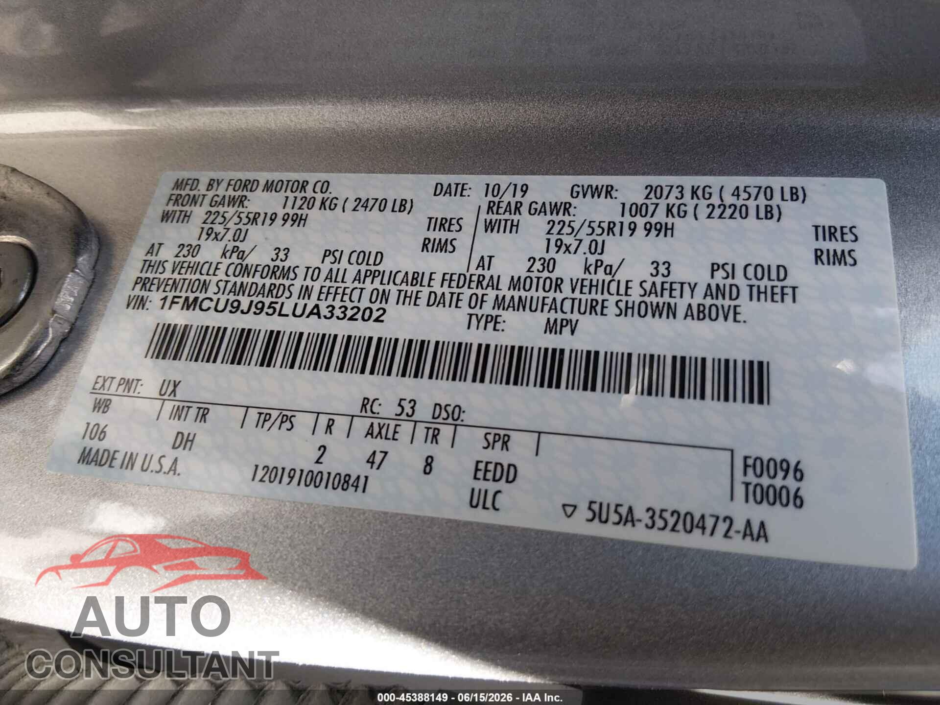 FORD ESCAPE 2020 - 1FMCU9J95LUA33202