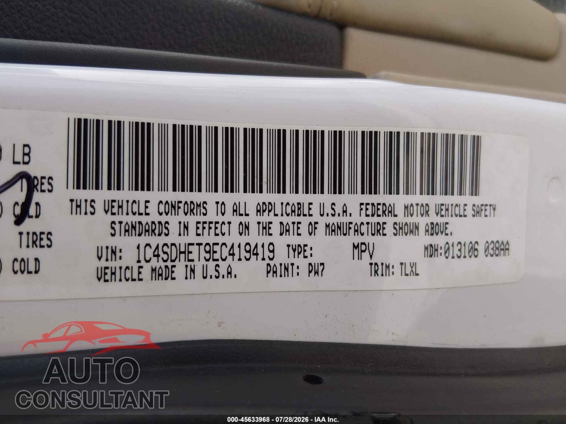DODGE DURANGO 2014 - 1C4SDHET9EC419419
