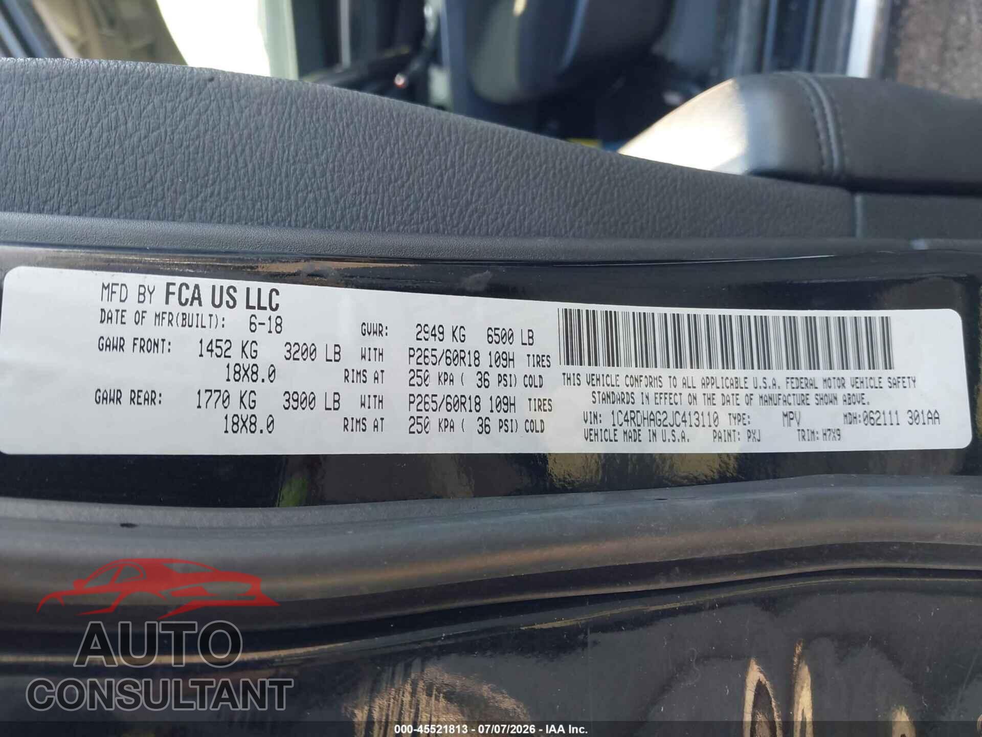 DODGE DURANGO 2018 - 1C4RDHAG2JC413110