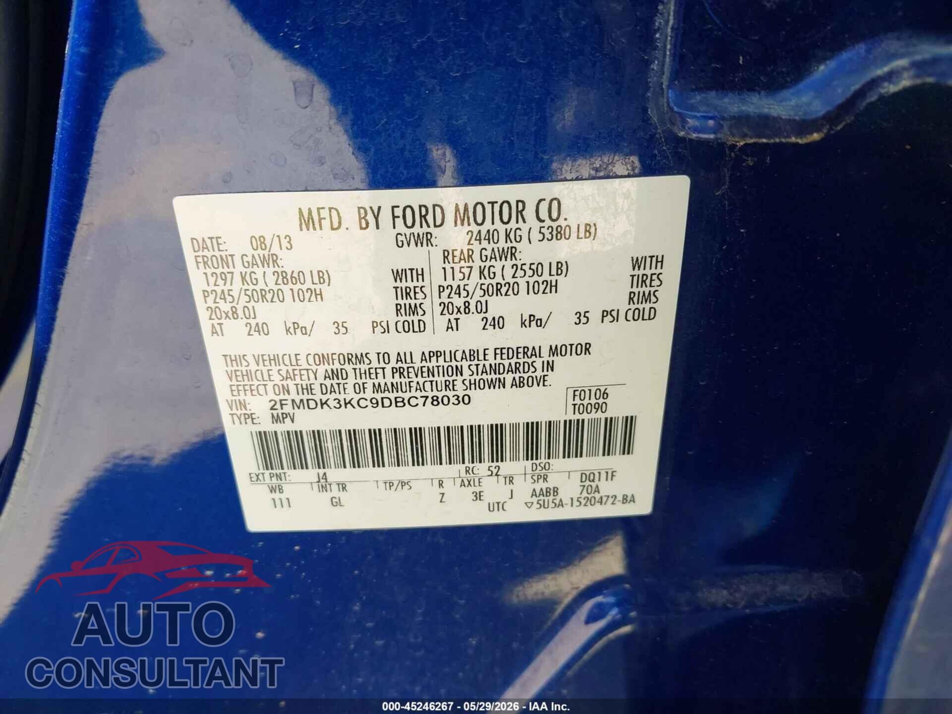 FORD EDGE 2013 - 2FMDK3KC9DBC78030