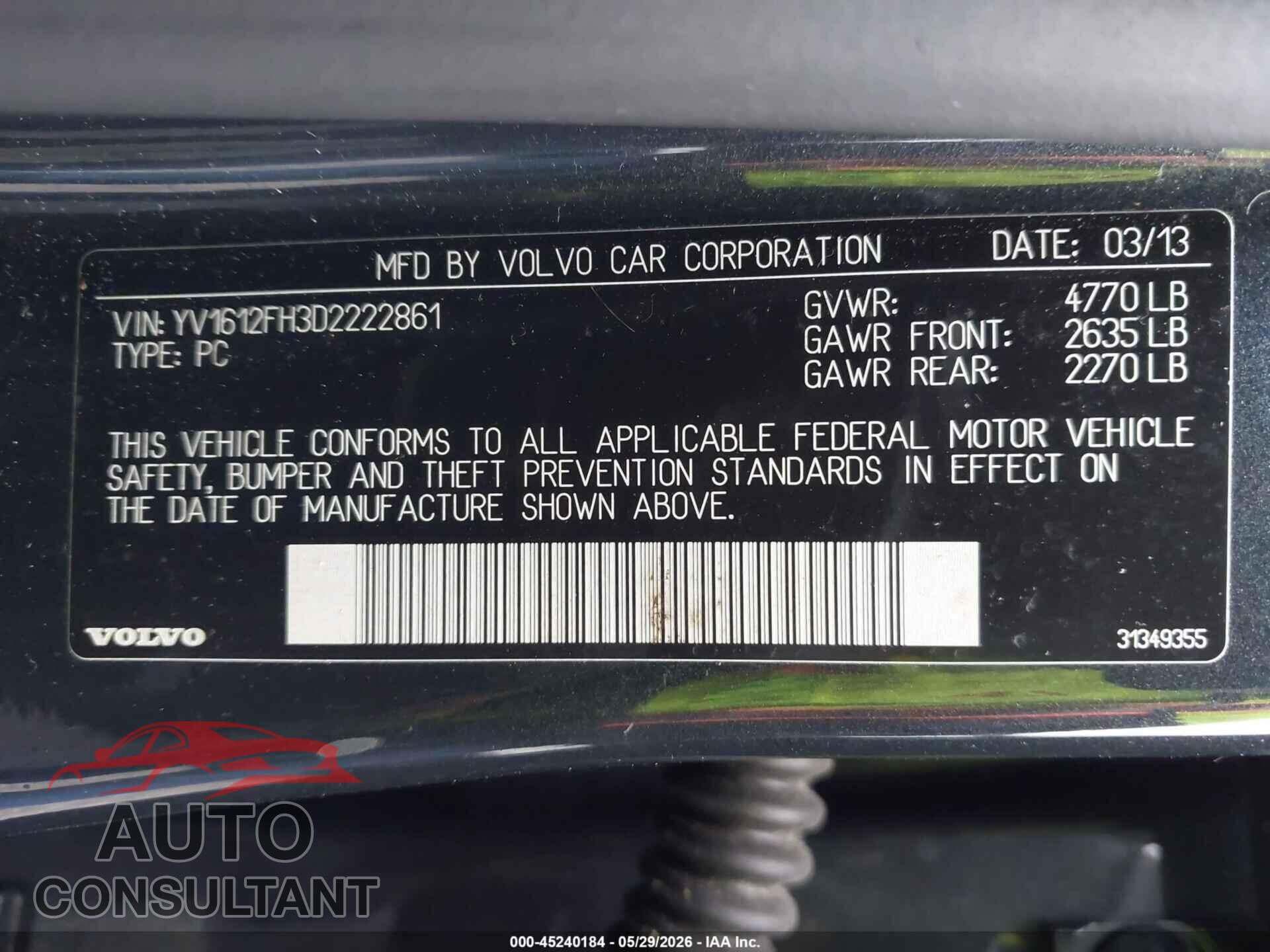 VOLVO S60 2013 - YV1612FH3D2222861