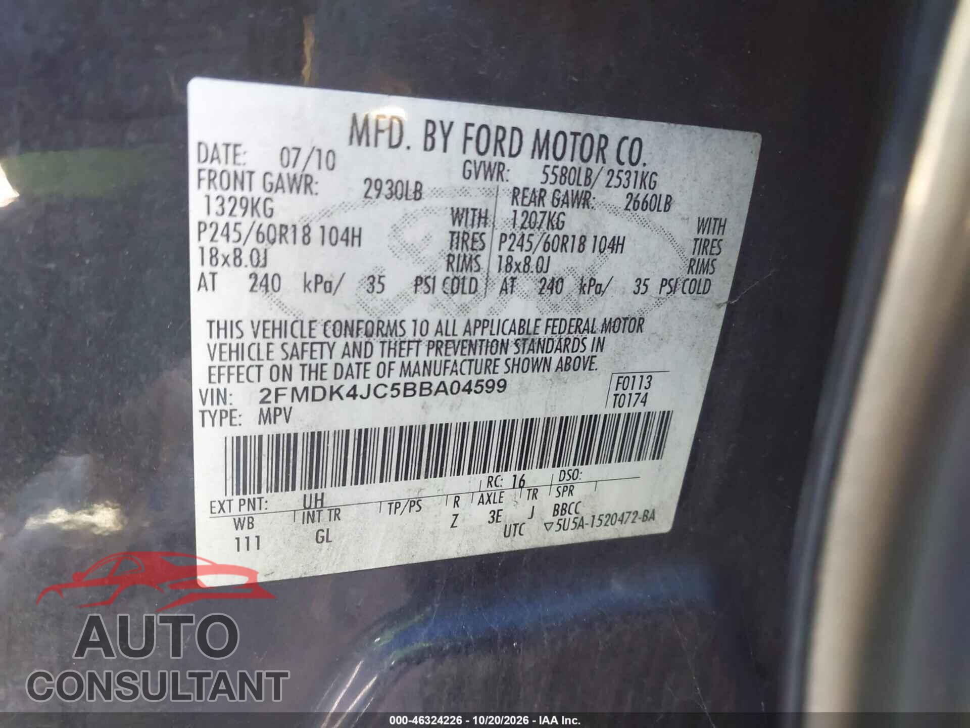 FORD EDGE 2011 - 2FMDK4JC5BBA04599