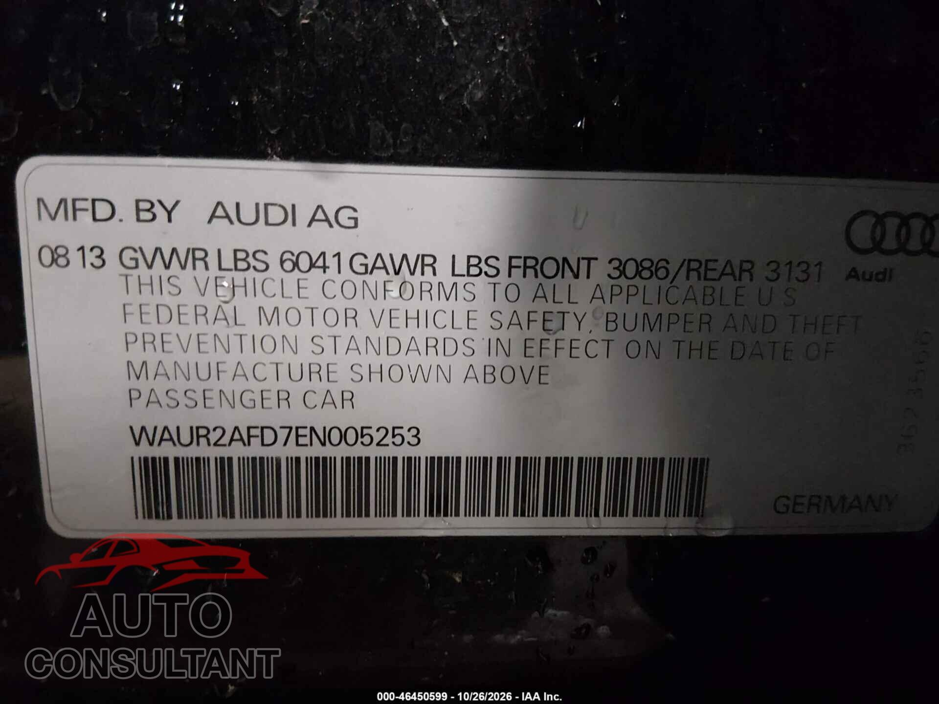 AUDI A8 L 2014 - WAUR2AFD7EN005253