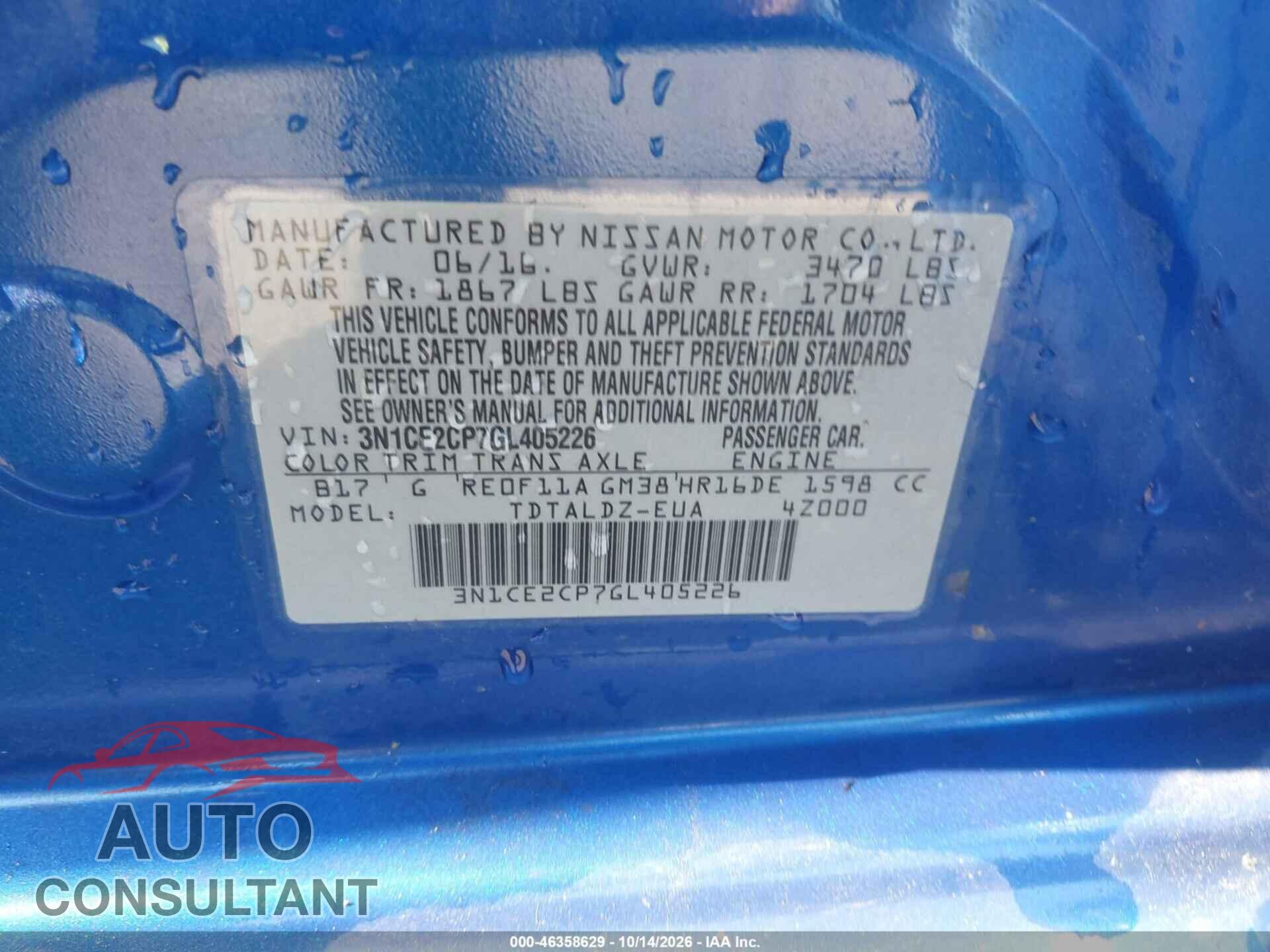 NISSAN VERSA NOTE 2016 - 3N1CE2CP7GL405226