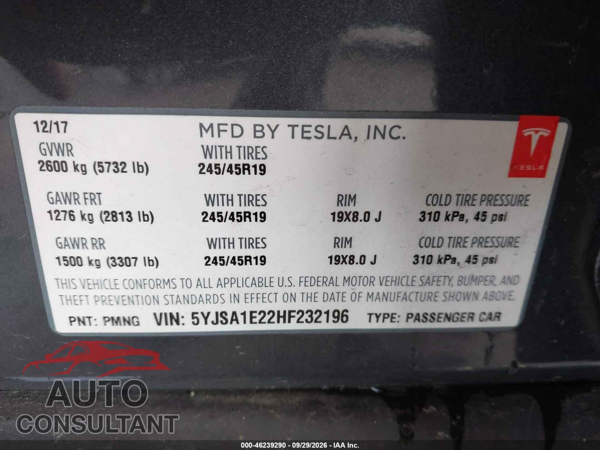 TESLA MODEL S 2017 - 5YJSA1E22HF232196