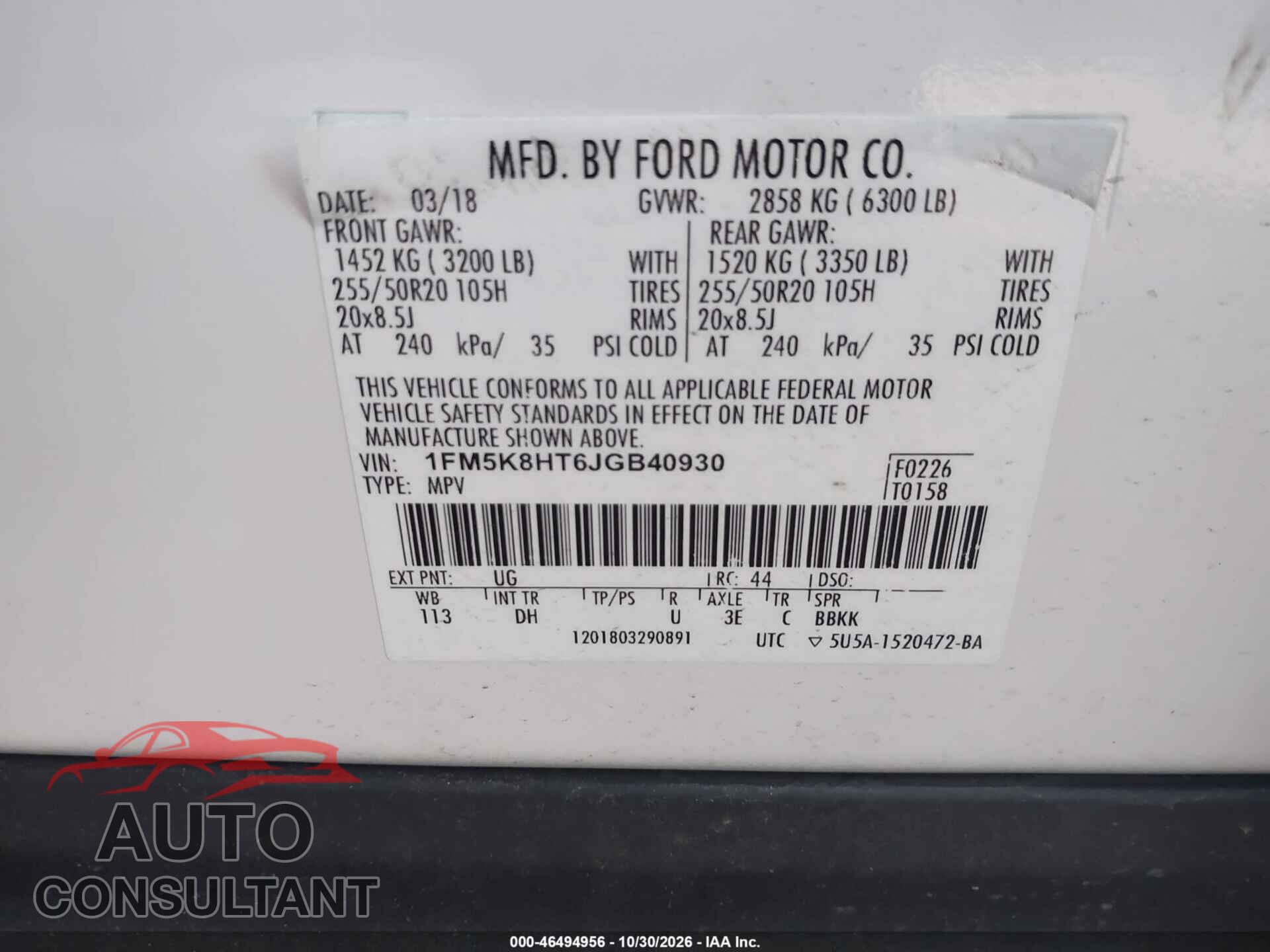 FORD EXPLORER 2018 - 1FM5K8HT6JGB40930