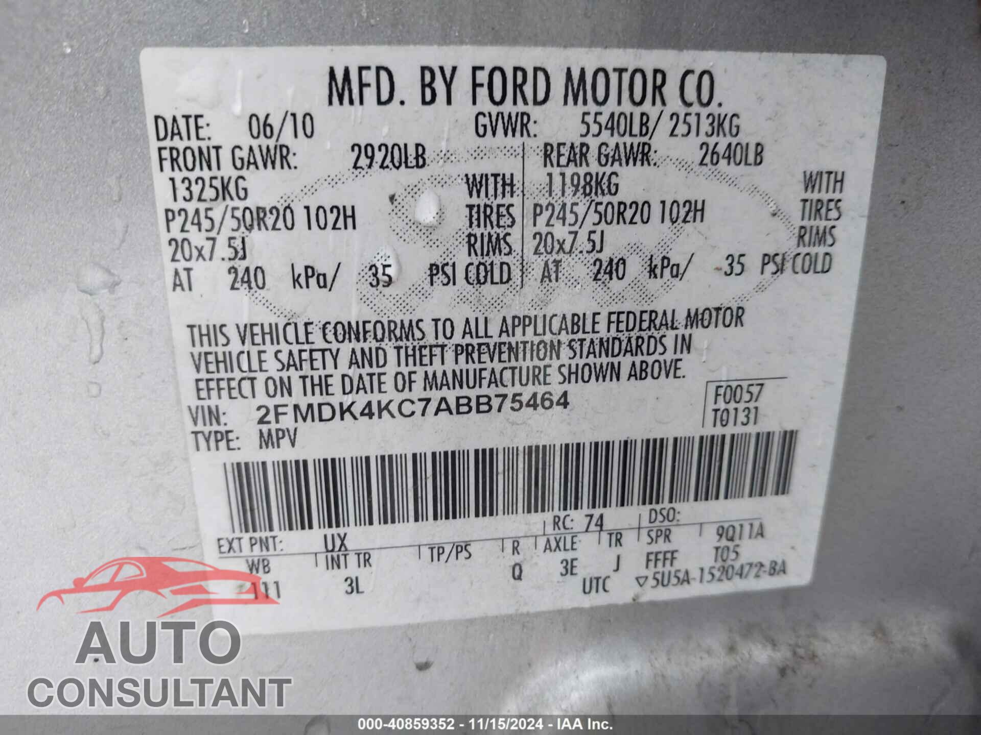 FORD EDGE 2010 - 2FMDK4KC7ABB75464