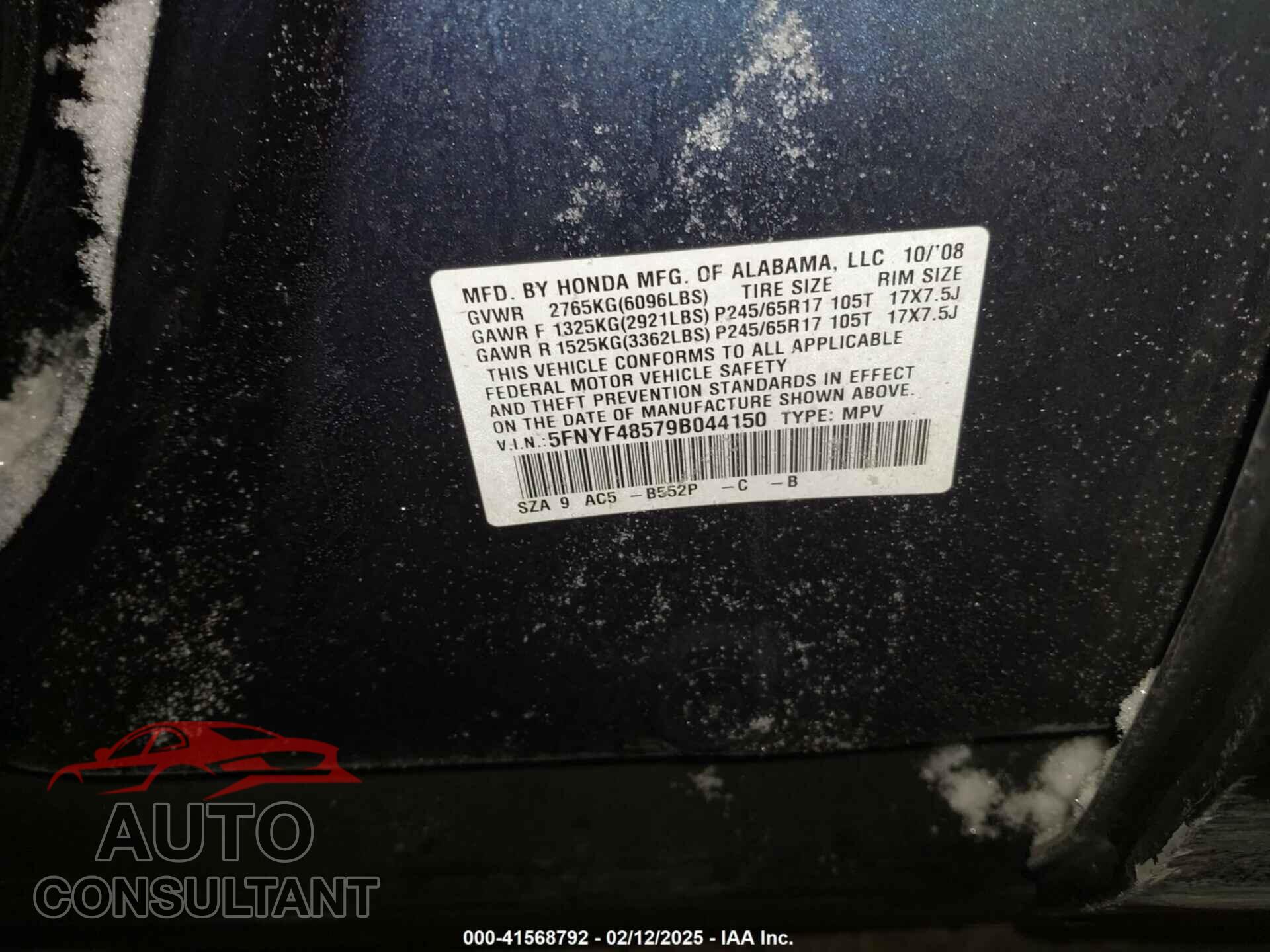 HONDA PILOT 2009 - 5FNYF48579B044150