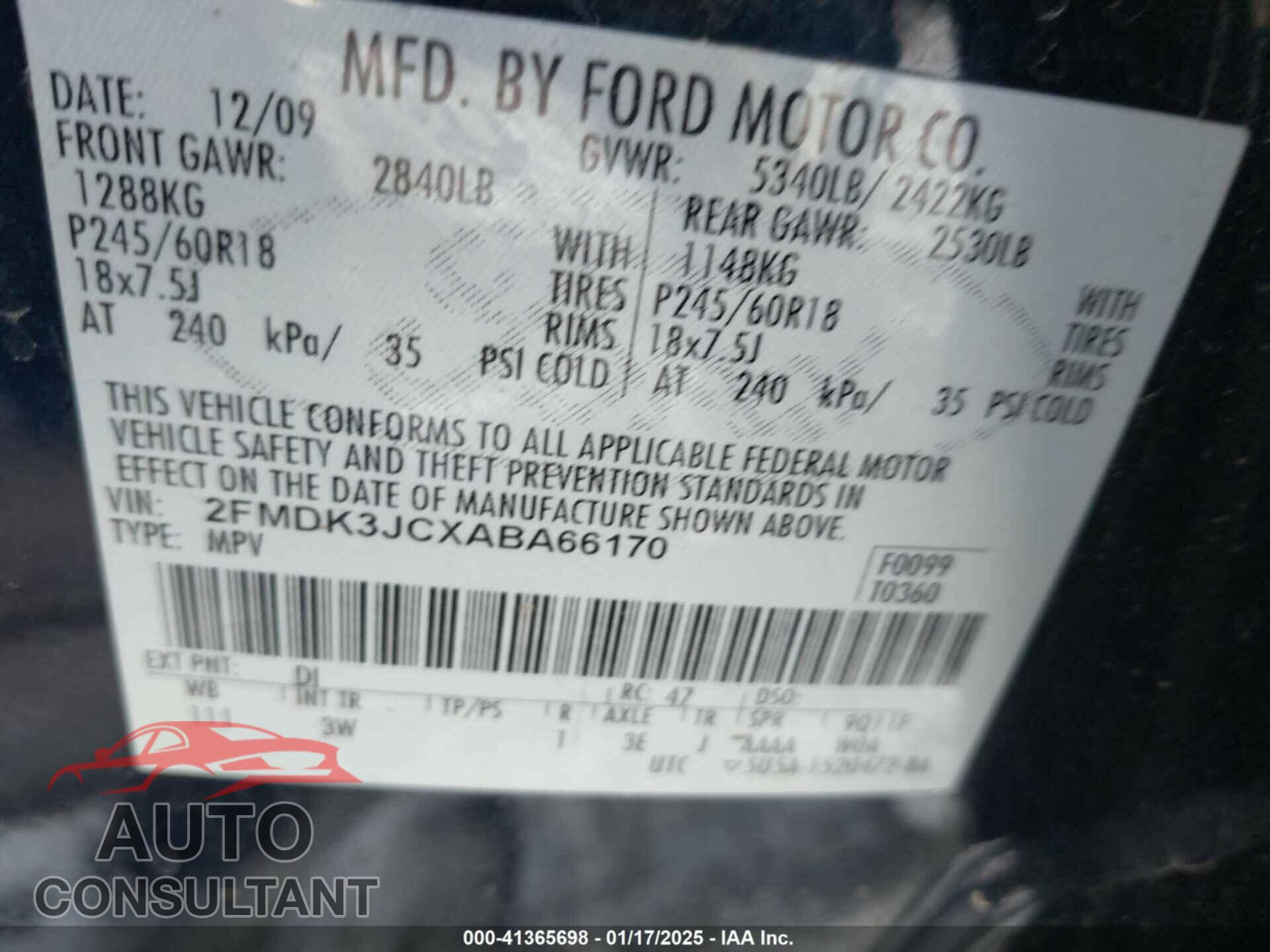 FORD EDGE 2010 - 2FMDK3JCXABA66170