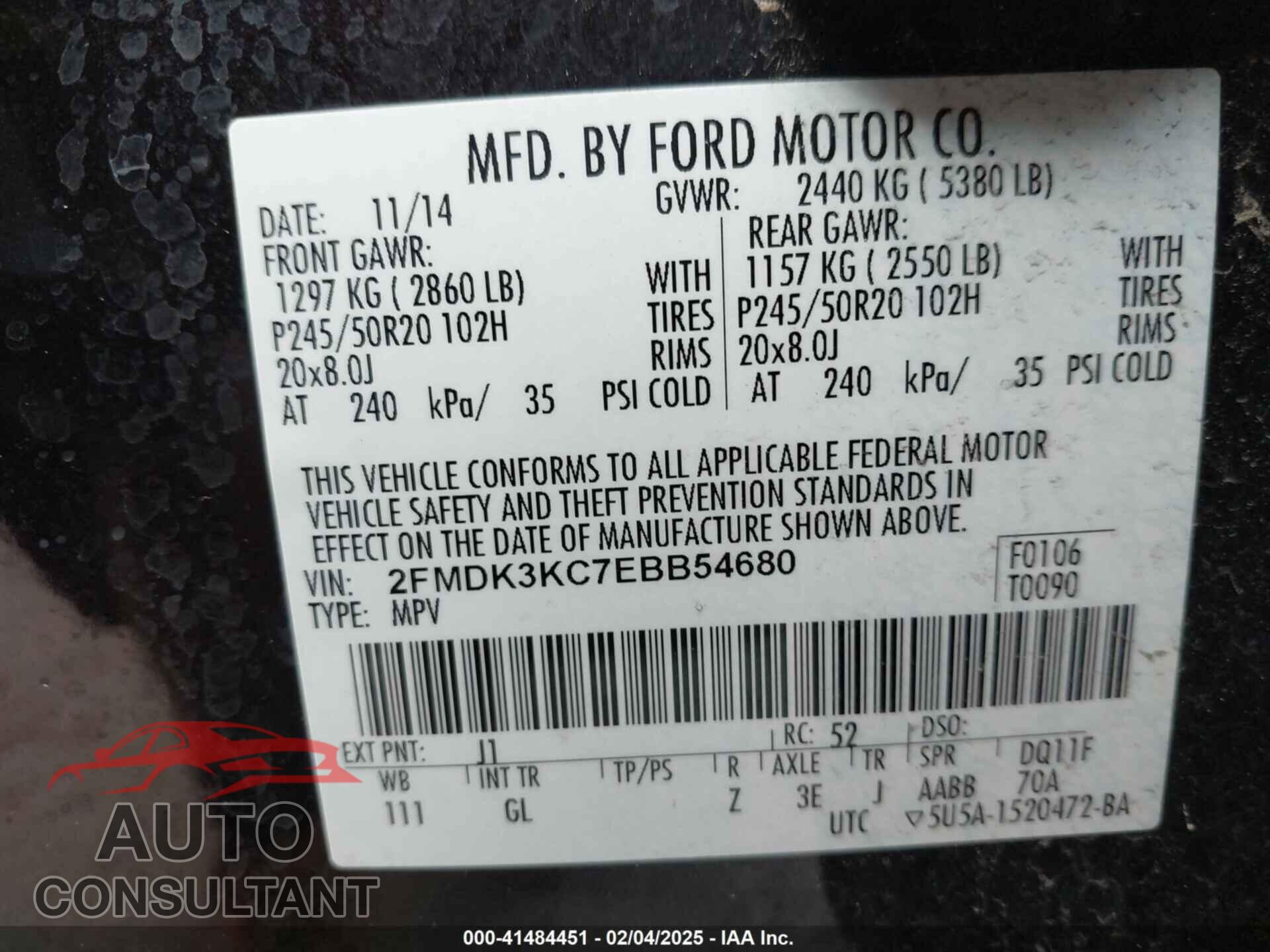 FORD EDGE 2014 - 2FMDK3KC7EBB54680