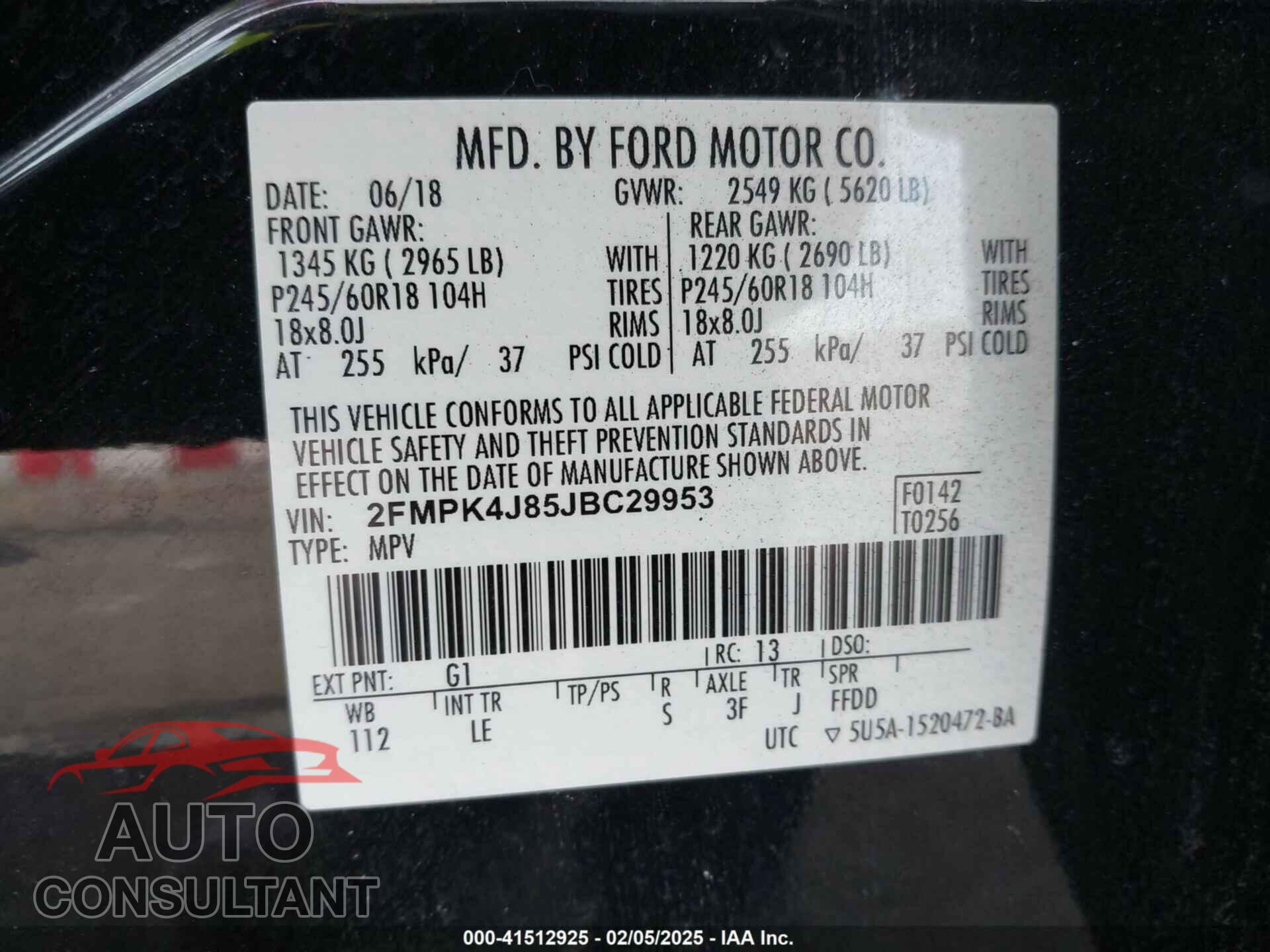 FORD EDGE 2018 - 2FMPK4J85JBC29953