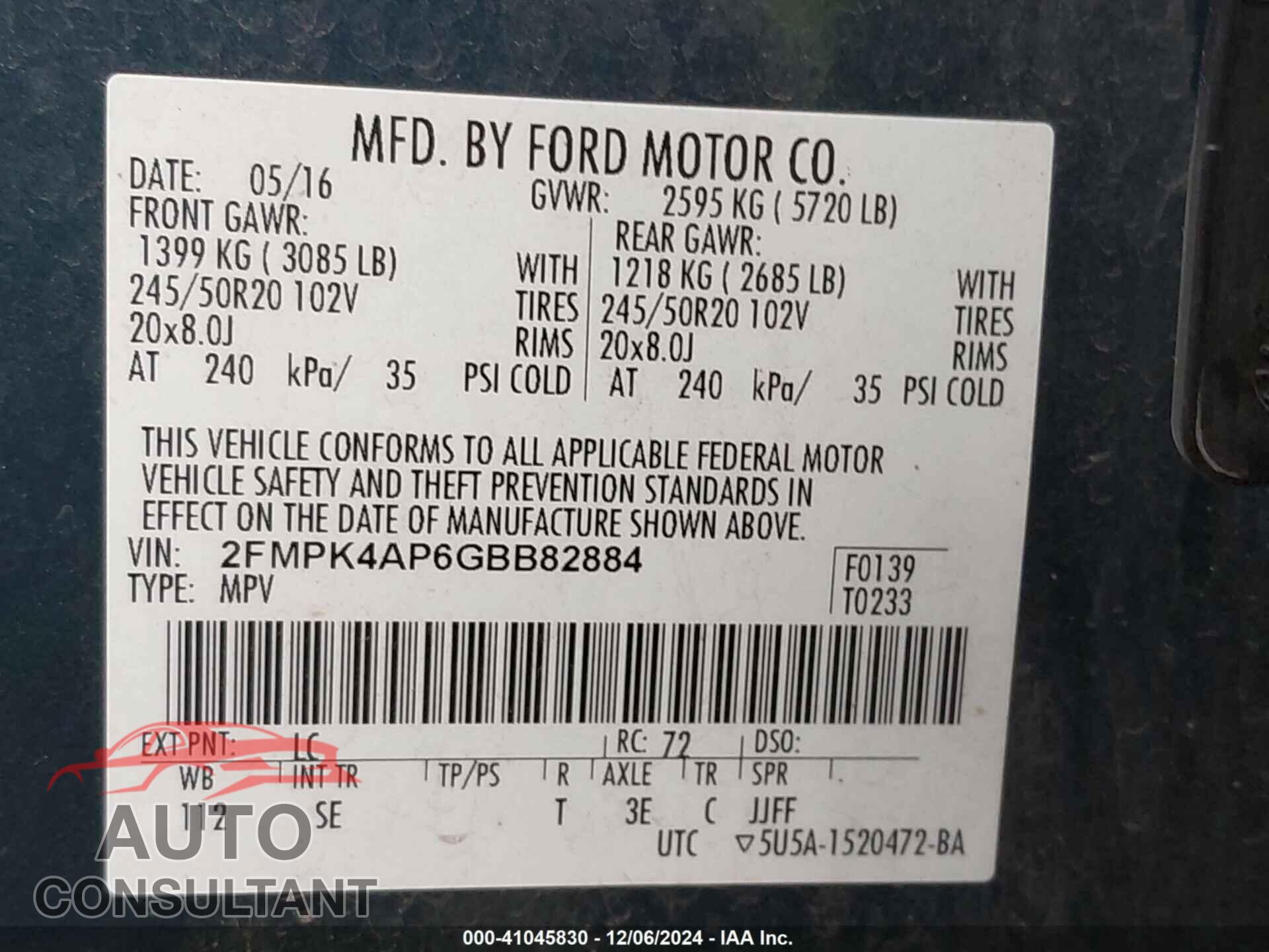 FORD EDGE 2016 - 2FMPK4AP6GBB82884