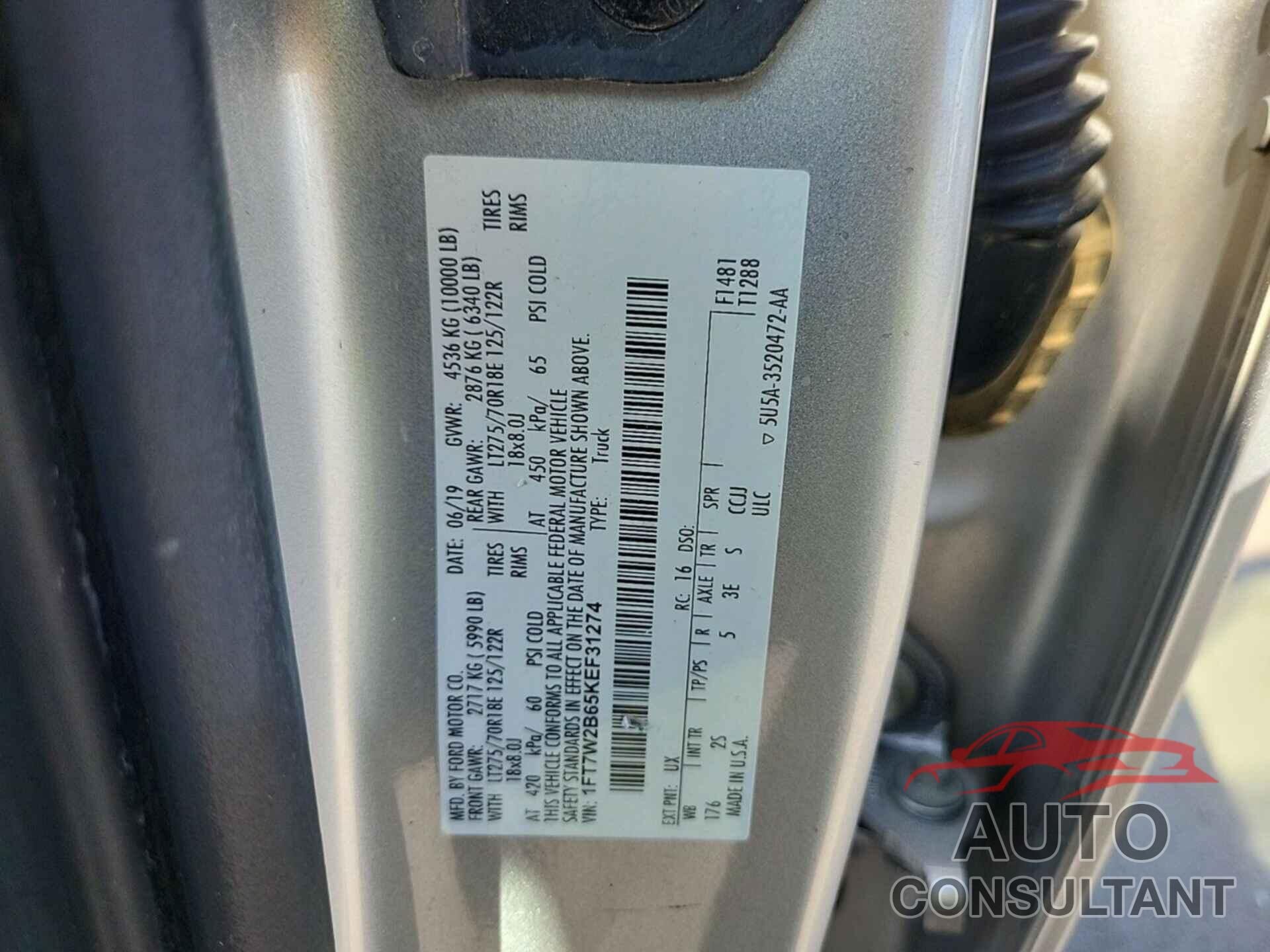 FORD F250 2019 - 1FT7W2B65KEF31274