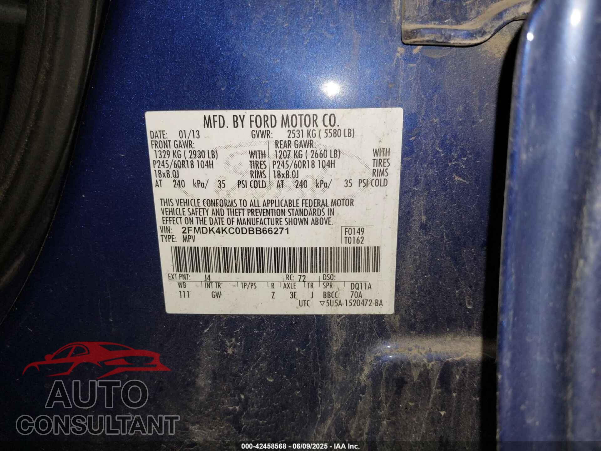 FORD EDGE 2013 - 2FMDK4KC0DBB66271