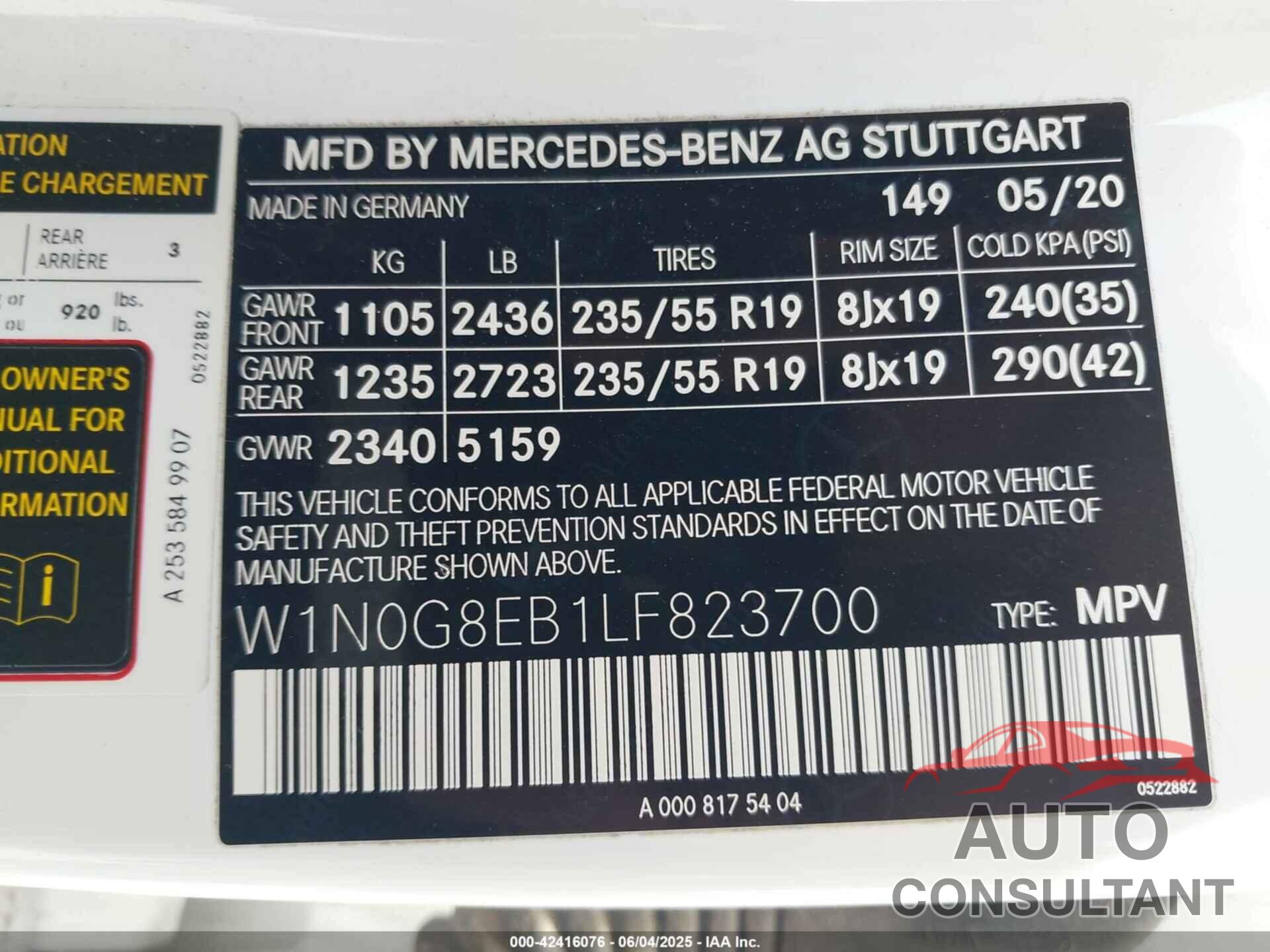 MERCEDES-BENZ GLC 300 2020 - W1N0G8EB1LF823700