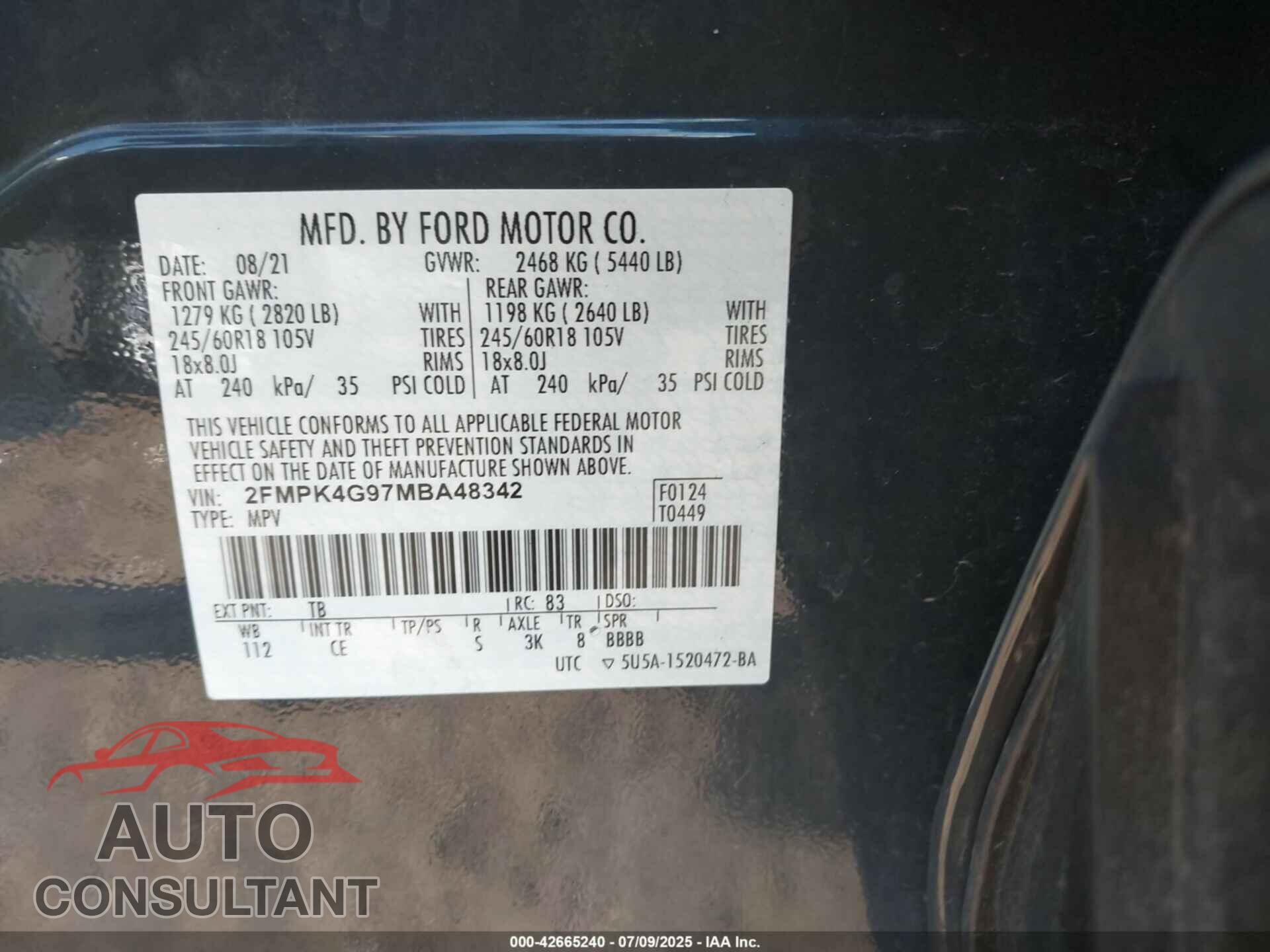 FORD EDGE 2021 - 2FMPK4G97MBA48342