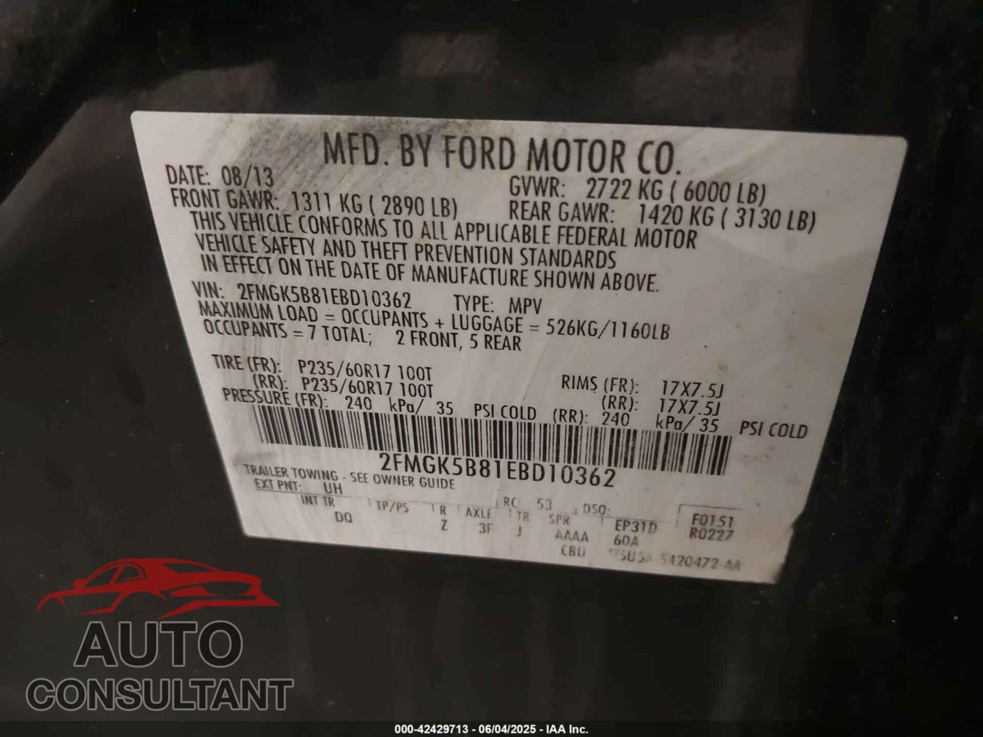 FORD FLEX 2014 - 2FMGK5B81EBD10362