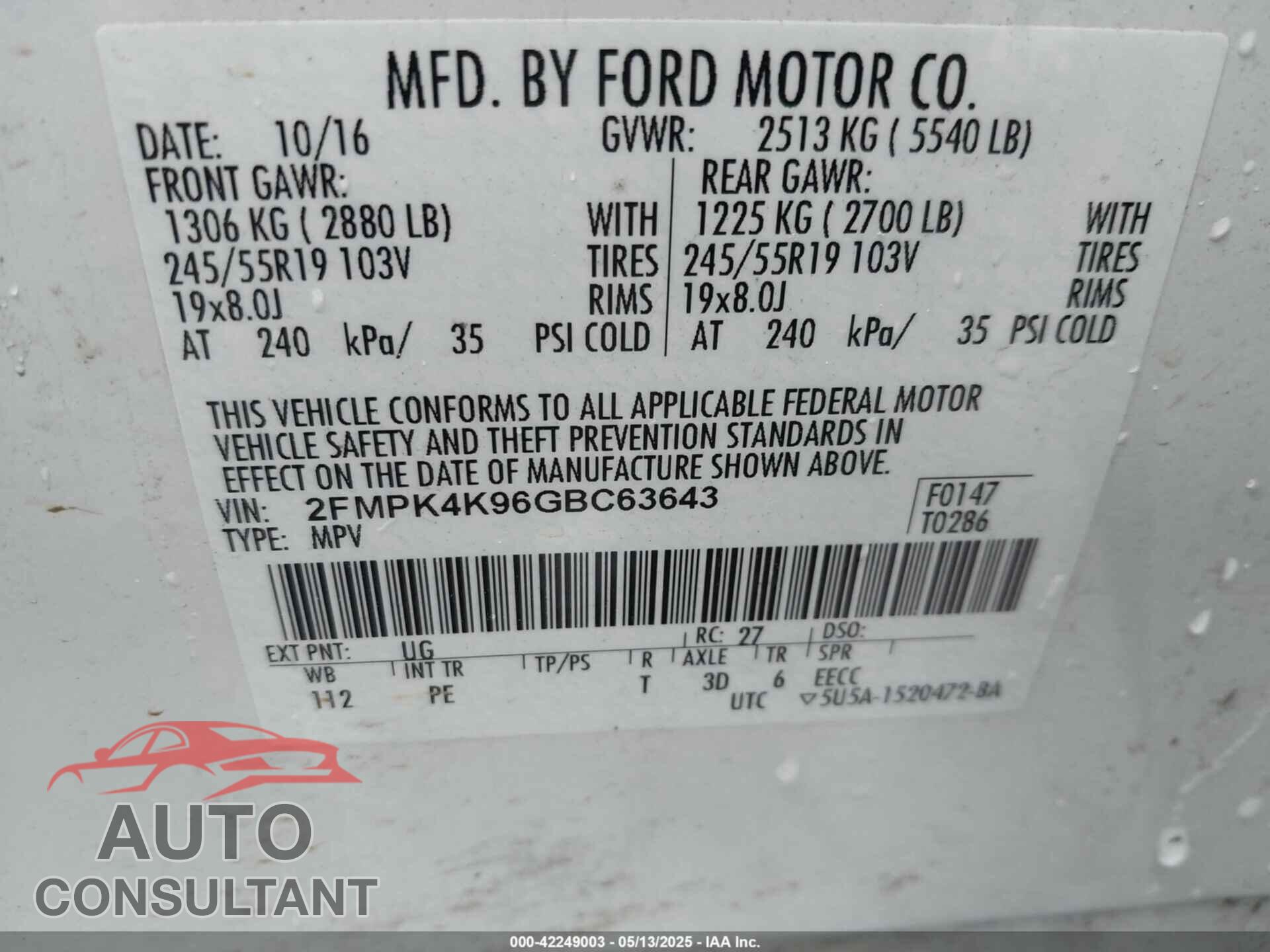 FORD EDGE 2016 - 2FMPK4K96GBC63643