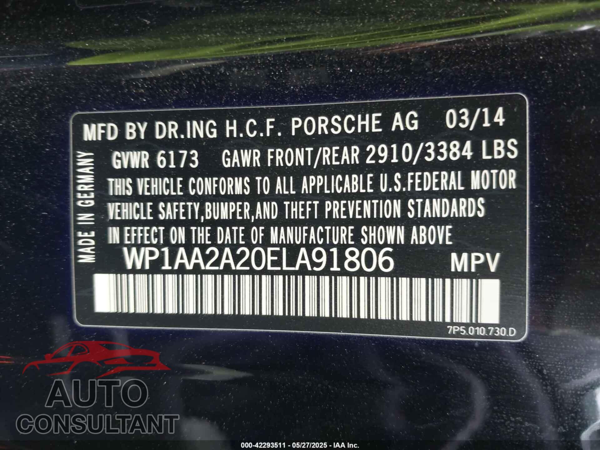 PORSCHE CAYENNE 2014 - WP1AA2A20ELA91806