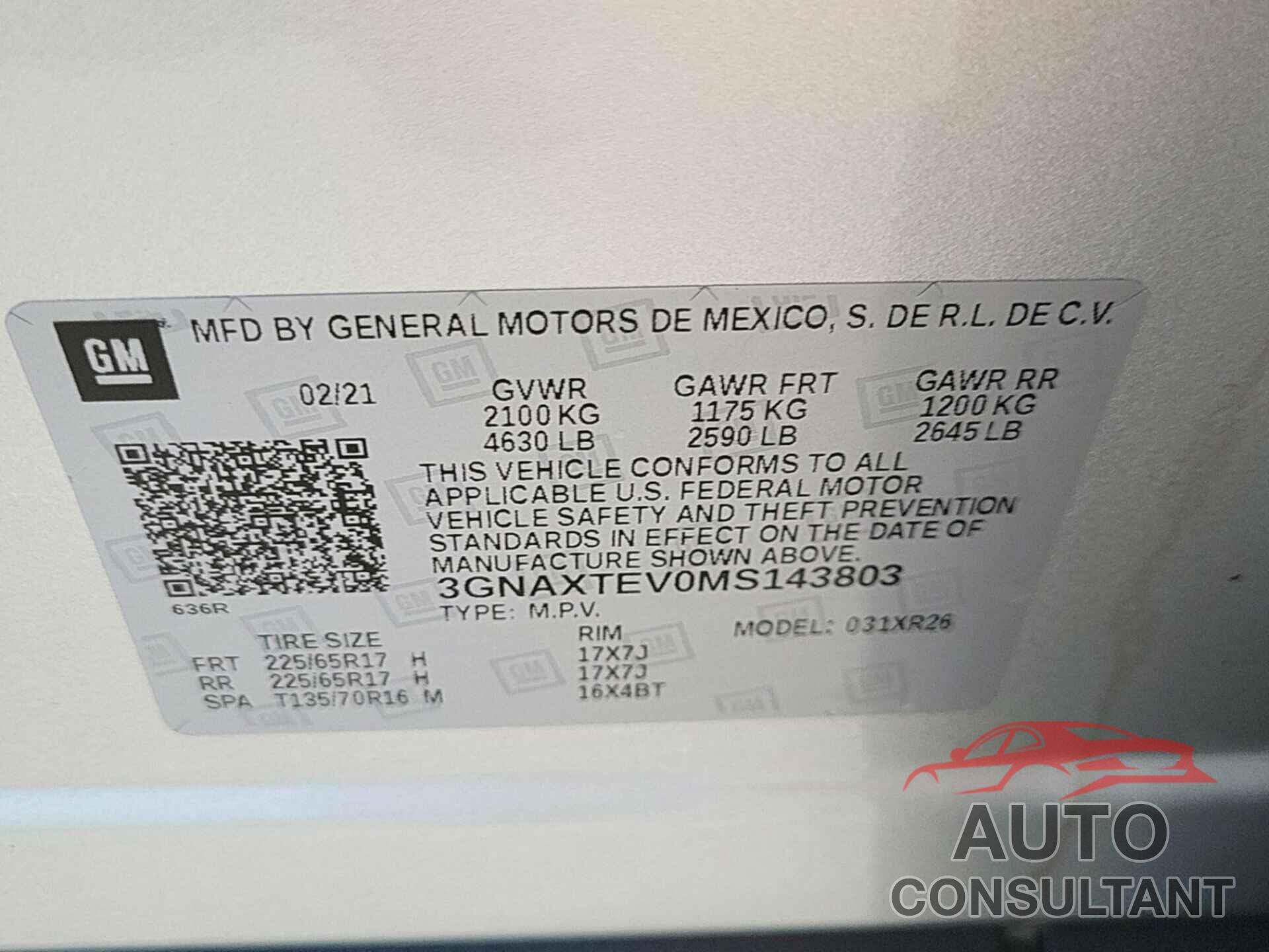 CHEVROLET EQUINOX 2021 - 3GNAXTEV0MS143803