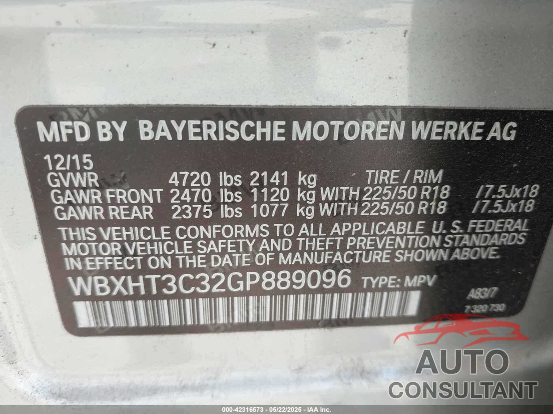 BMW X1 2016 - WBXHT3C32GP889096