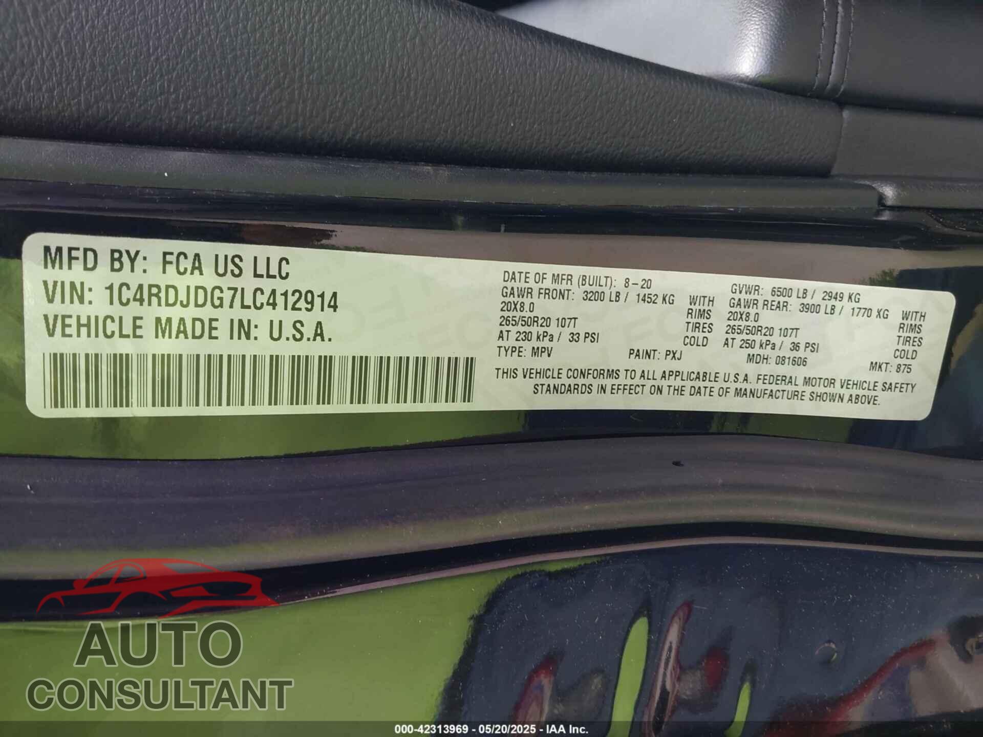 DODGE DURANGO 2020 - 1C4RDJDG7LC412914