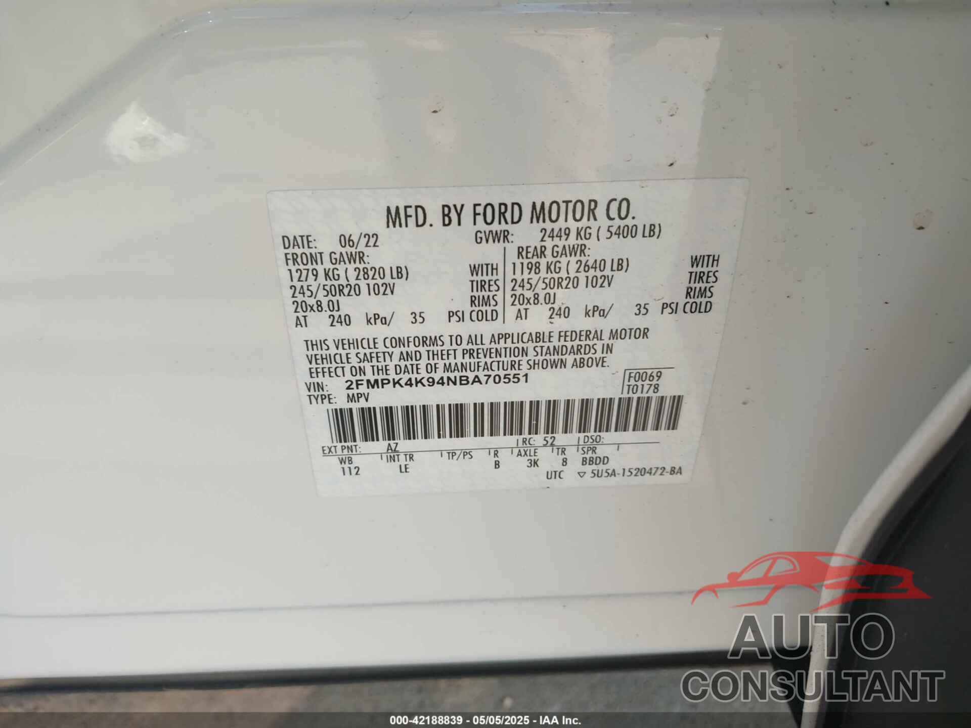 FORD EDGE 2022 - 2FMPK4K94NBA70551